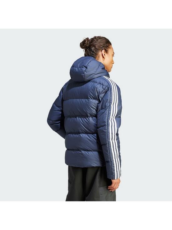 stillFront image of adidas-essentials-midweight-down-hooded-jacket-blue