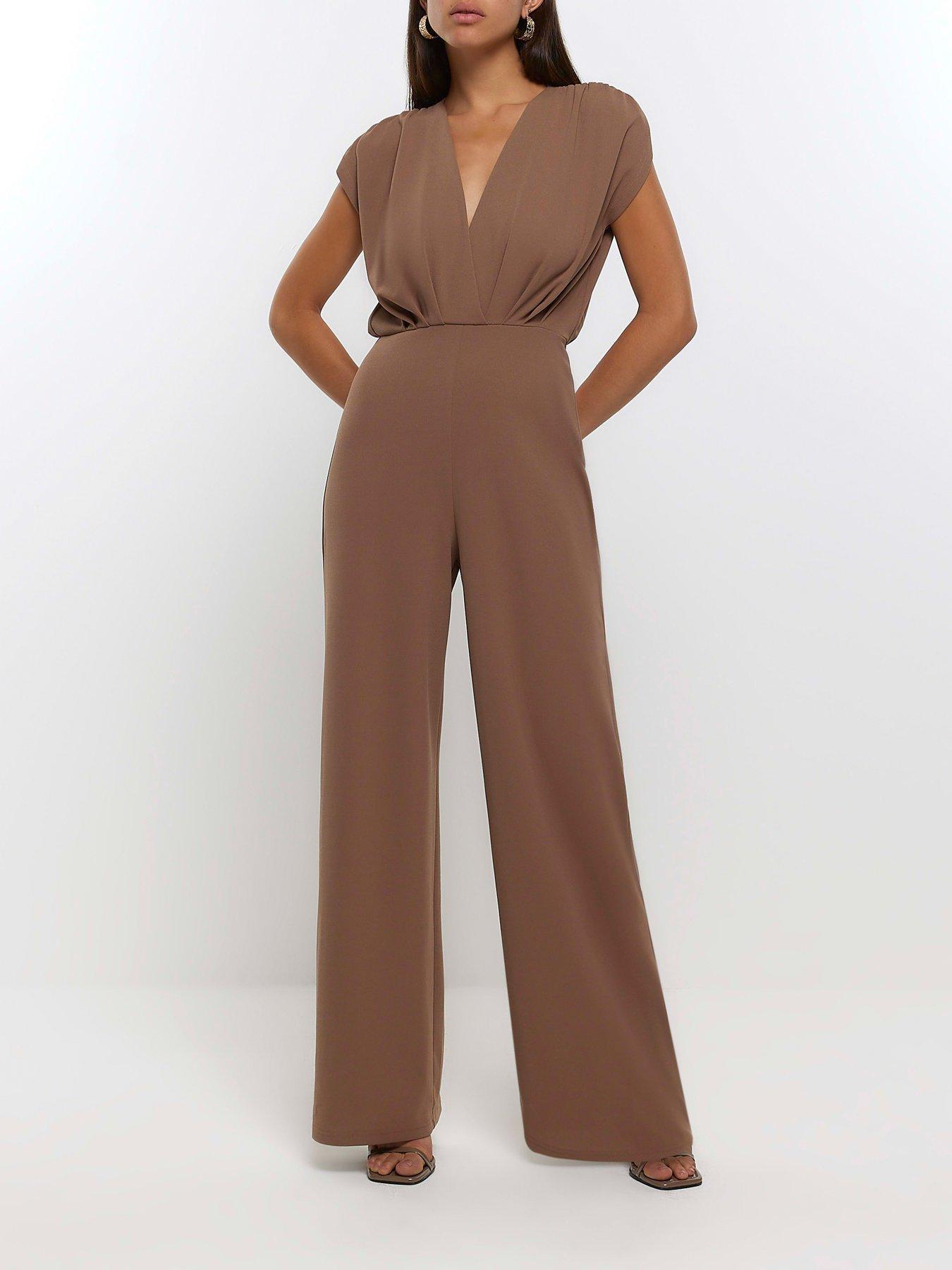 Scuba Wide Leg Jumpsuit - Brown