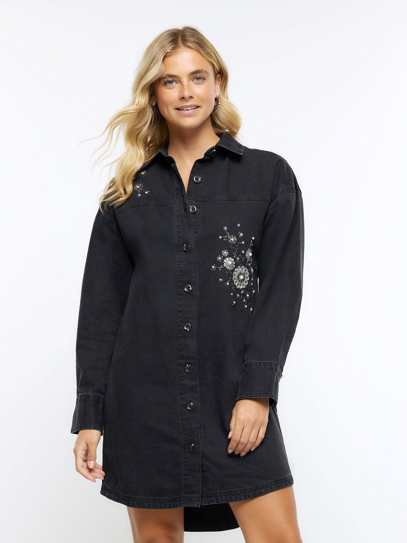 River island store black button dress