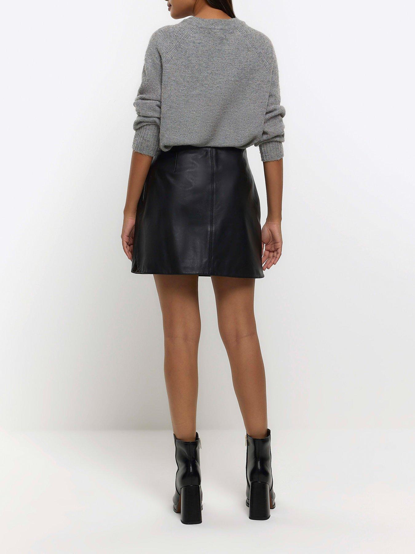 Black leather skirt river island sale