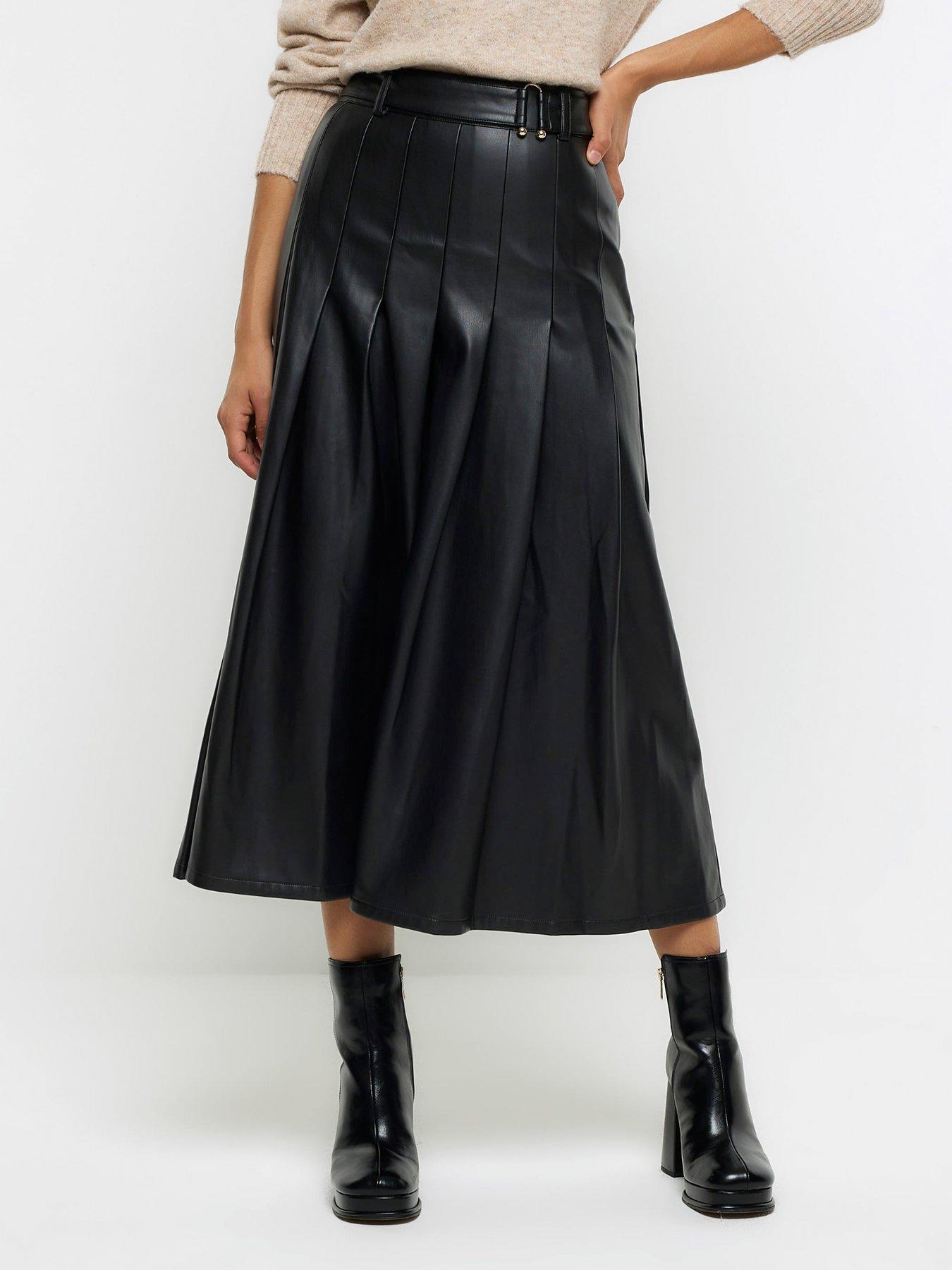 Faux leather pleated skirt uk sale