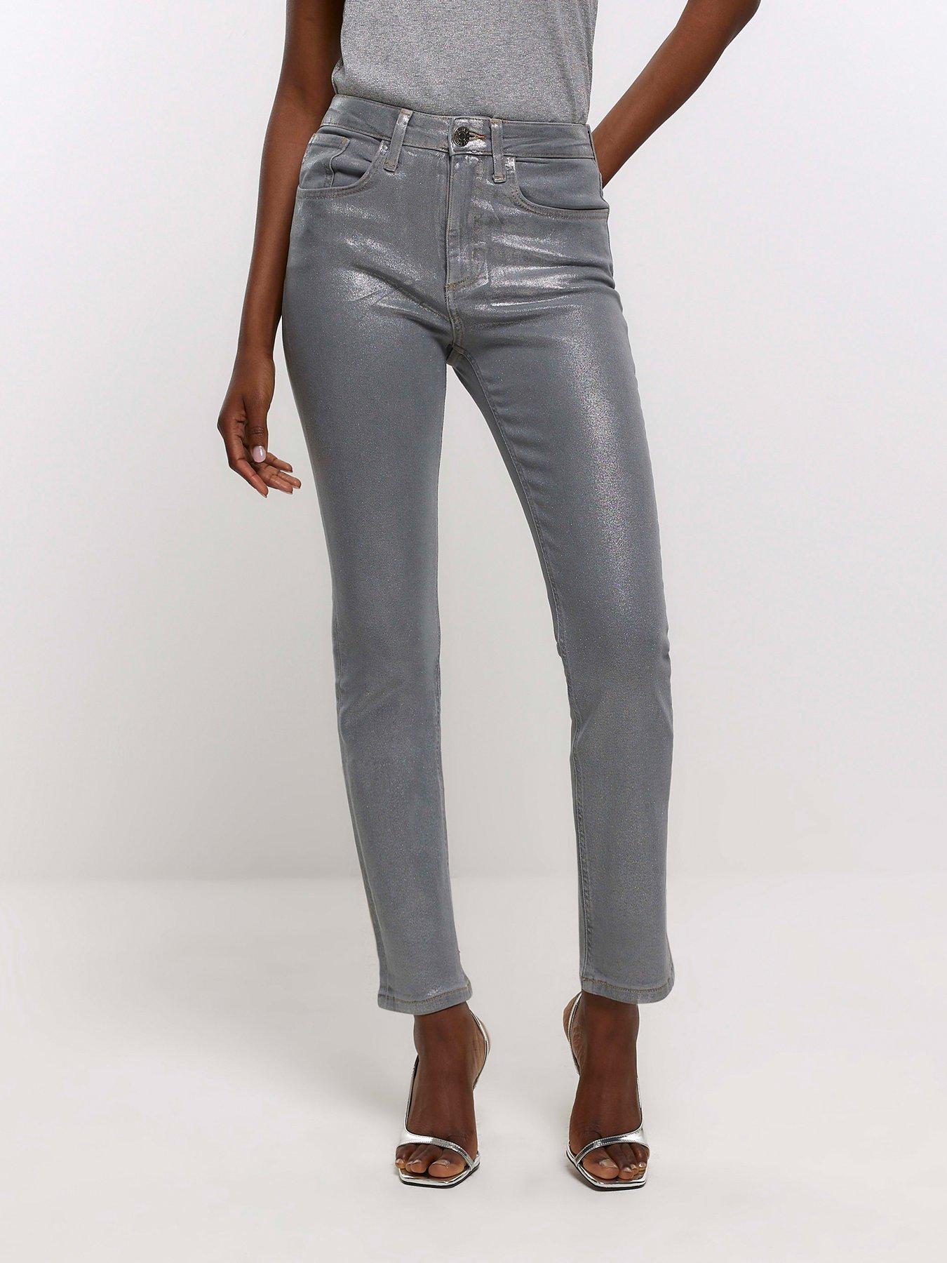 Plus Metallic Coated Denim Straight Leg Jean