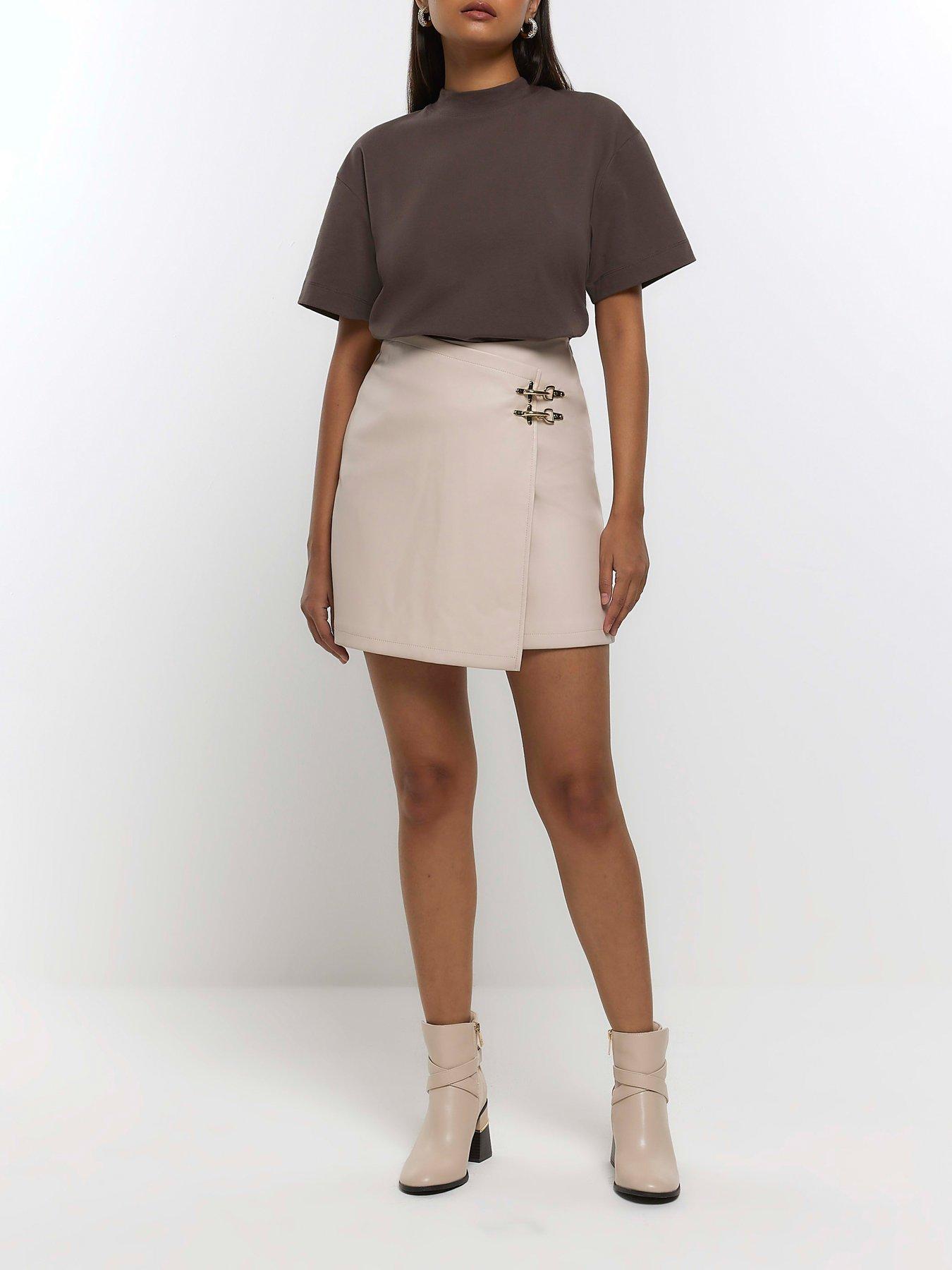 River Island Faux Leather Buckle Mini Skirt Uk