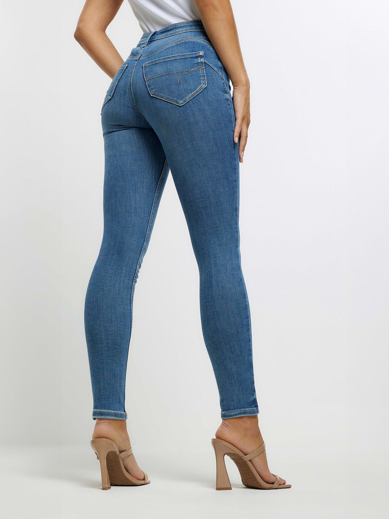 River Island Molly Mid Rise Super Skinny Fit Jeans - Blue | Very.co.uk