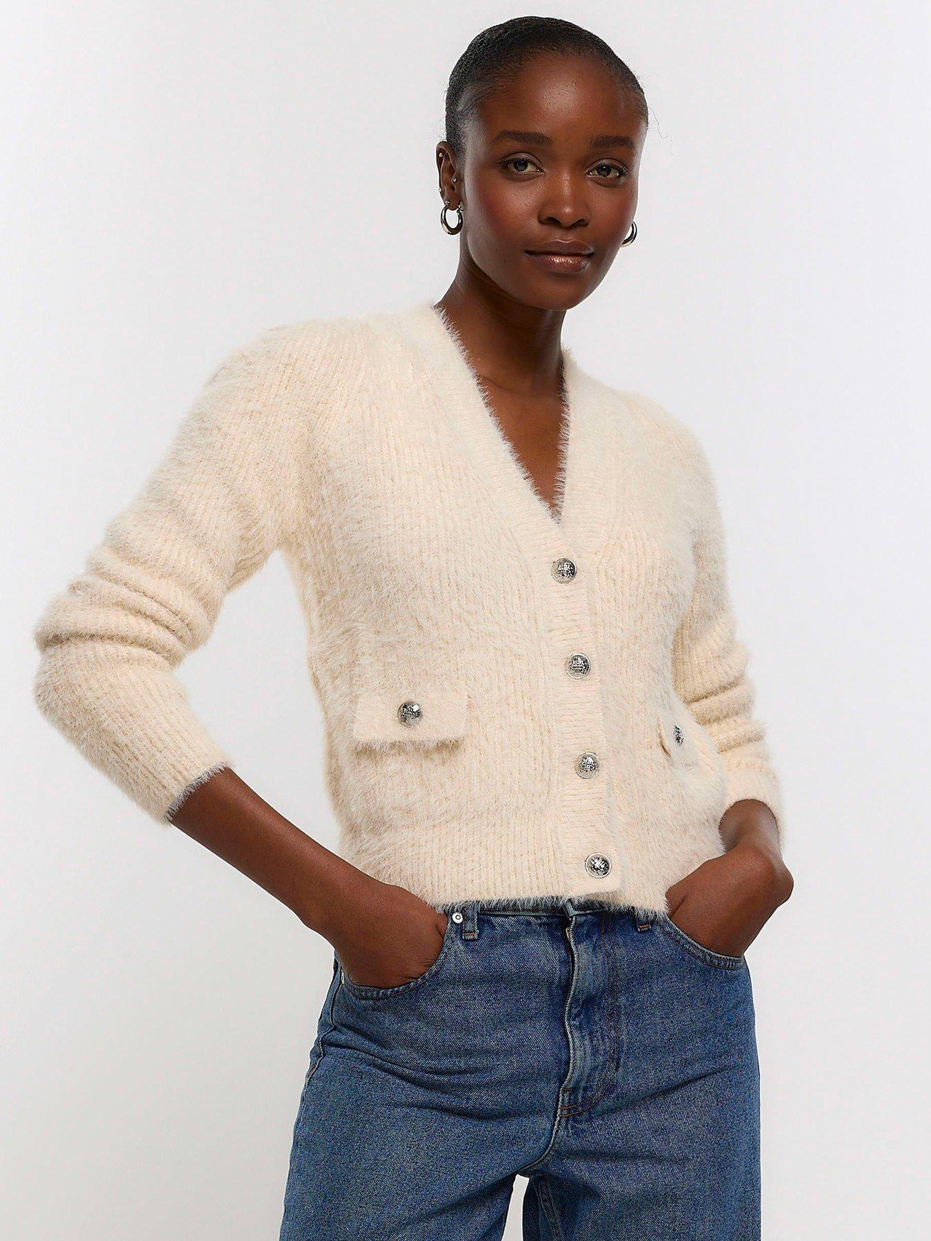 River Island textured boucle cardigan in cream