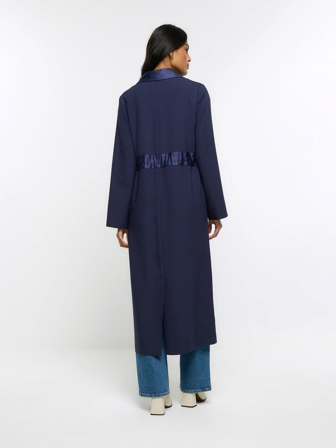 Satin Longline Duster Coat Blue