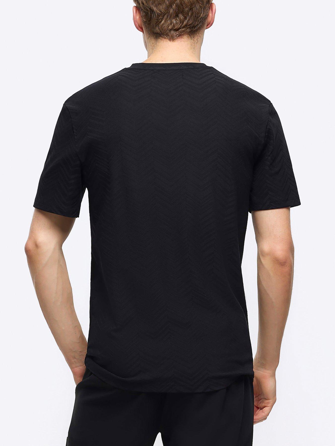 River Island Slim Fit Chevron Texture TShirt Black very.co.uk