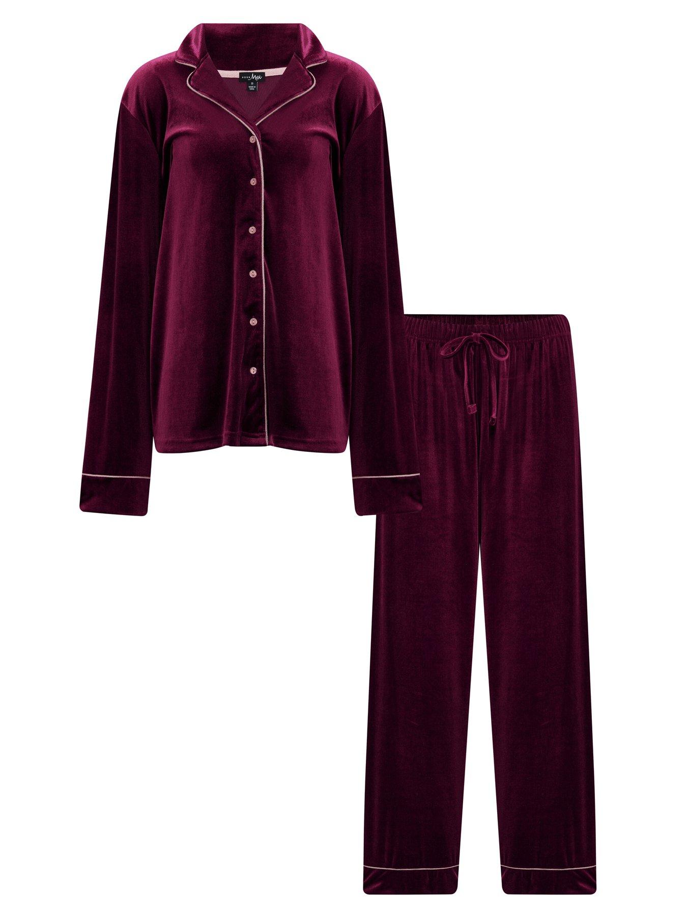 Pour Moi Velour Contrast Trim Pyjama Set - Pink | Very.co.uk