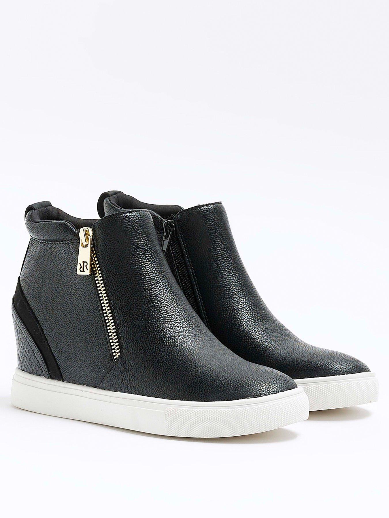 River Island Zip Up Wedge Trainers - Black | Very.co.uk