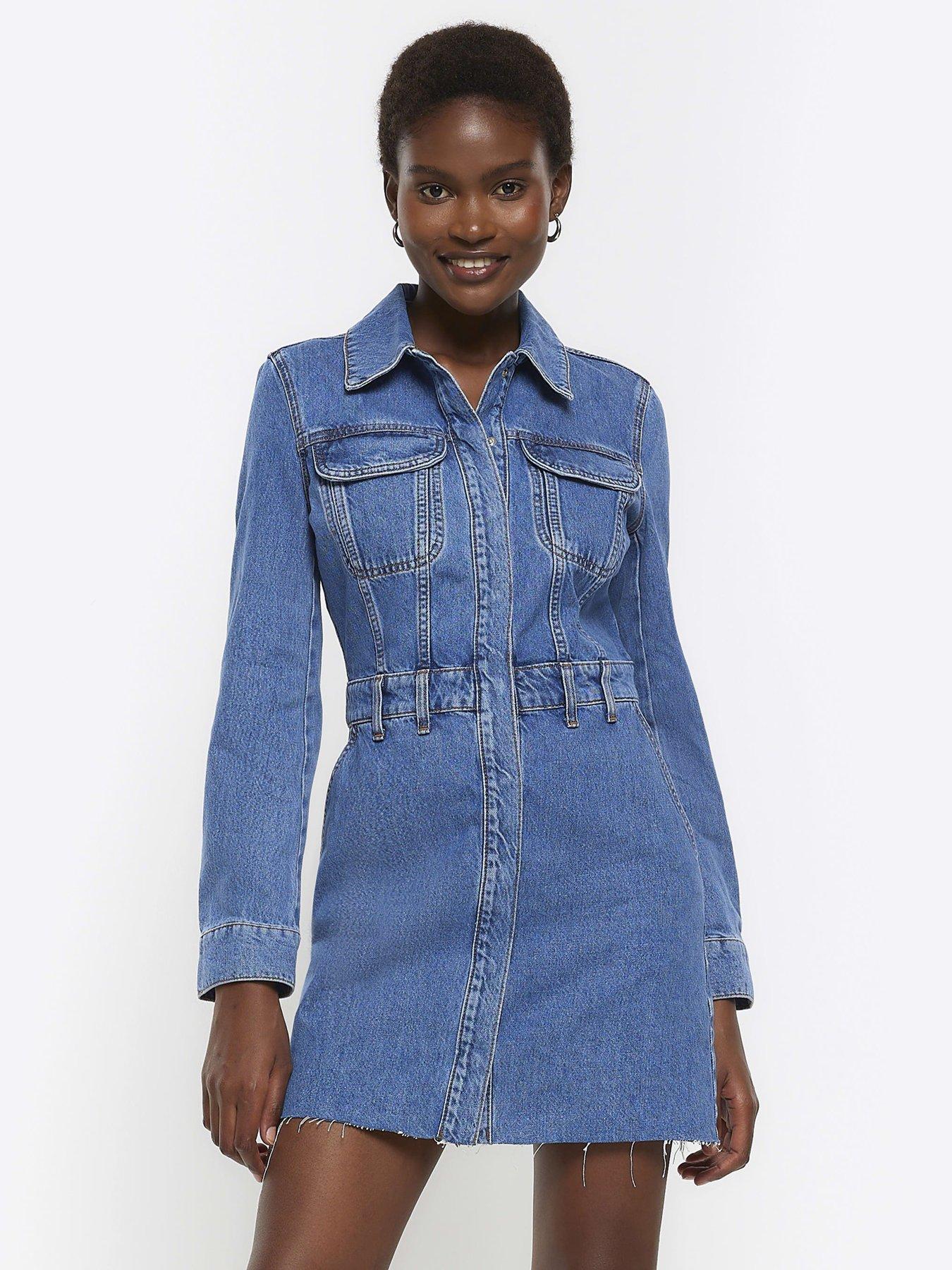 Long blue outlet shirt dress