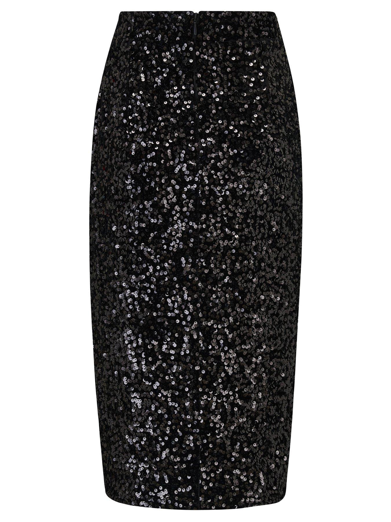 Pour Moi Selena Velvet Sequin Midi Skirt - Black | Very.co.uk