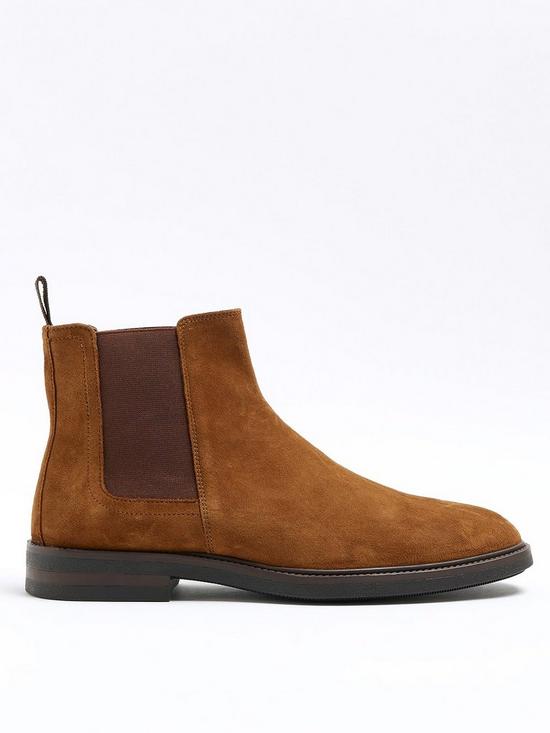 front image of river-island-suede-chelsea-boots-brown