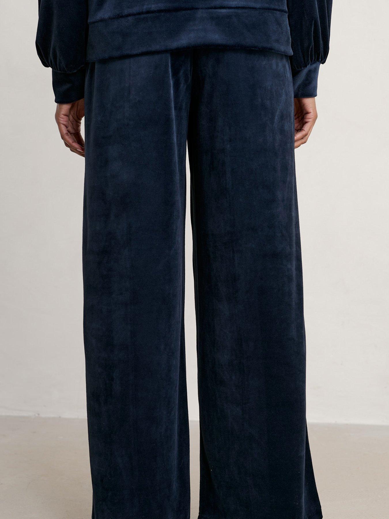 Seasalt Cornwall Kowan Wide Leg Velour Trouser - Dark Blue | Very.co.uk