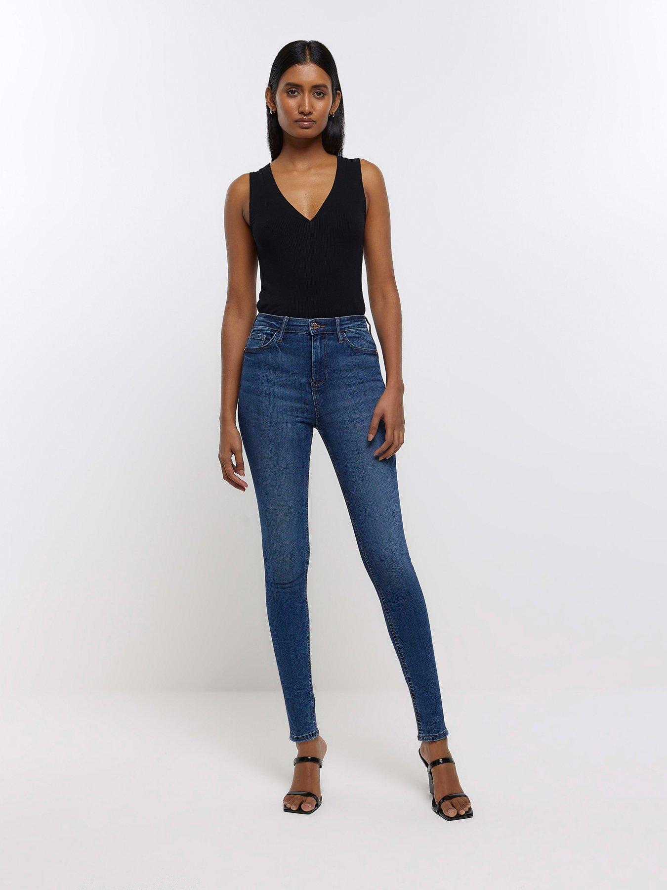 River Island High Waisted Bum Sculpt Skinny Jeans - Mid Wash Blue