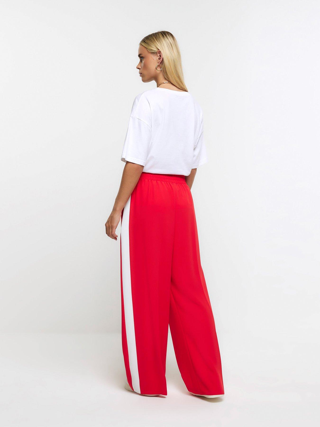 River Island Womens Joggers Petite Red Side Stripe Wide Leg