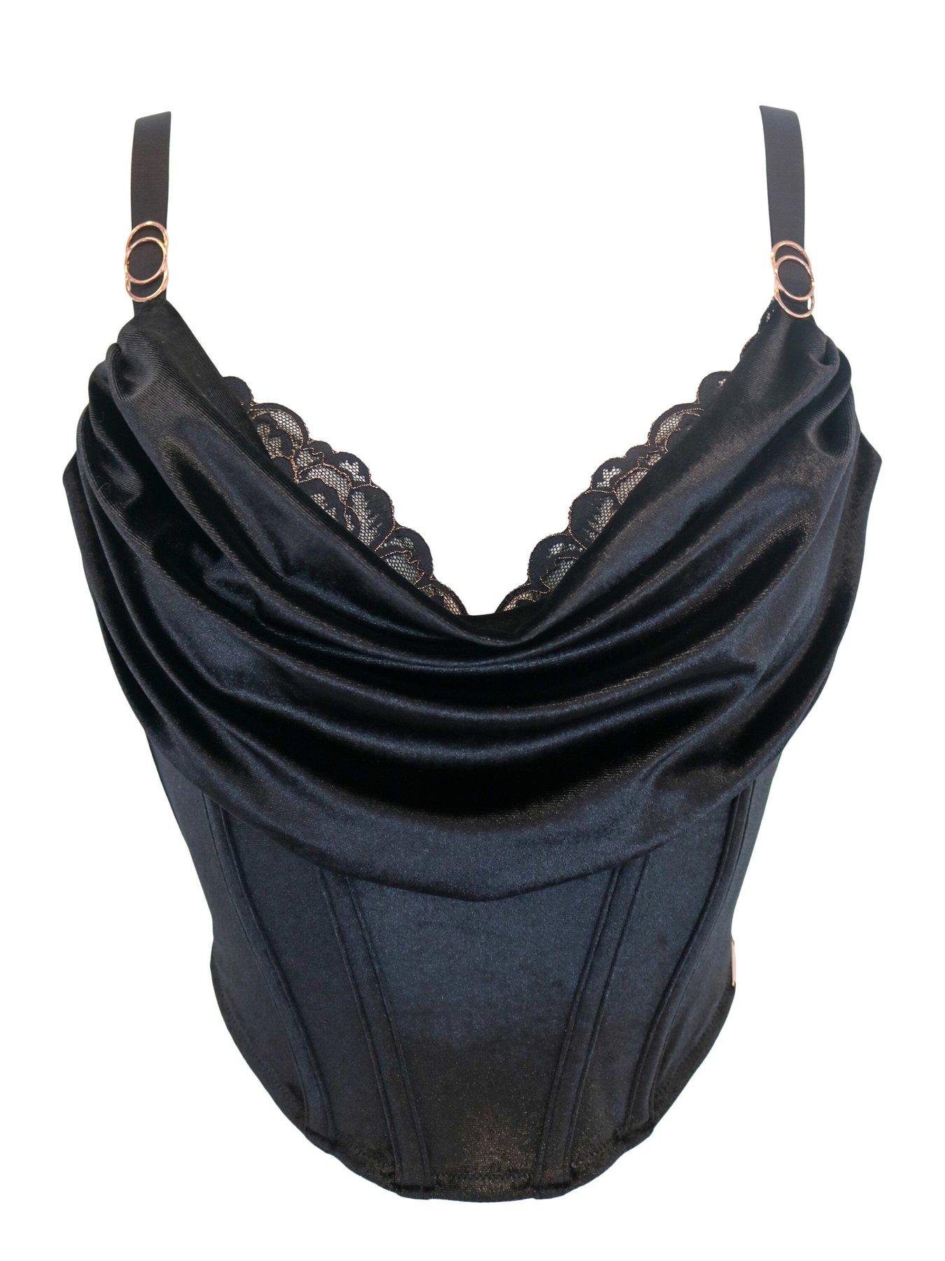 Image 3 of 4 of Pour Moi India Velvet Luxe Metallic Lace Cowl Neck Bustier