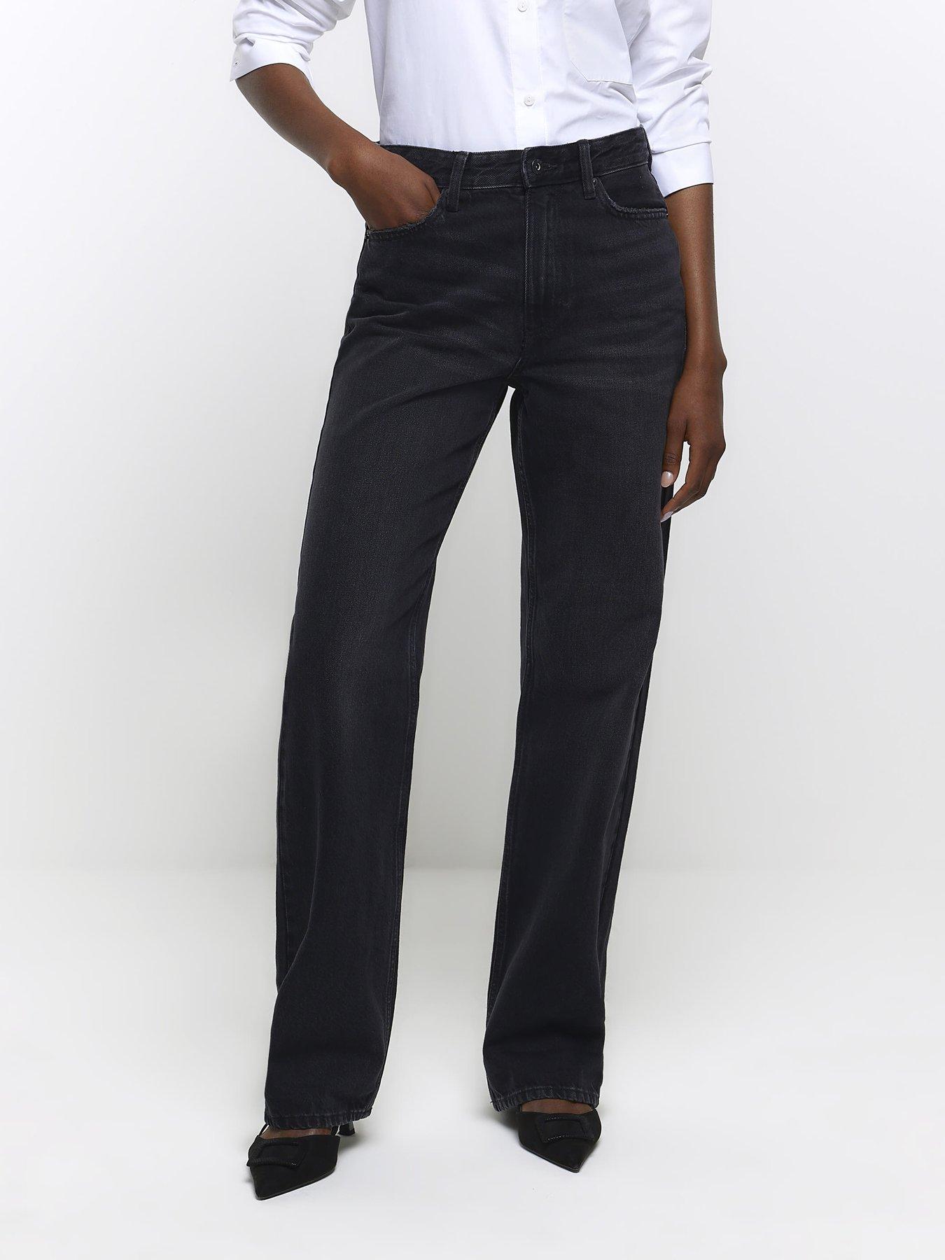 High waisted best sale black straight jeans