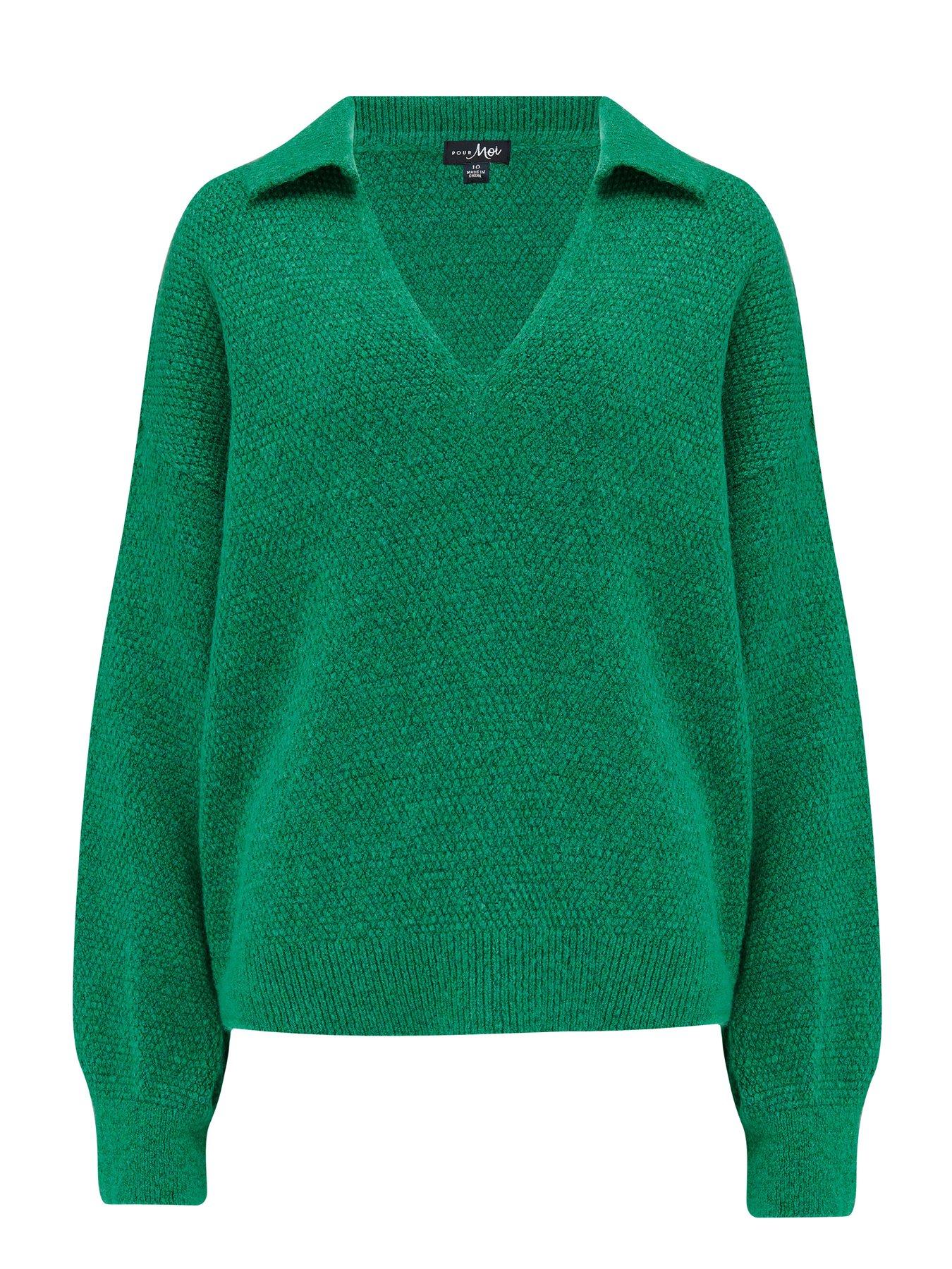 Pour Moi Kerry V-Neck Textured Knit Collared Jumper | very.co.uk