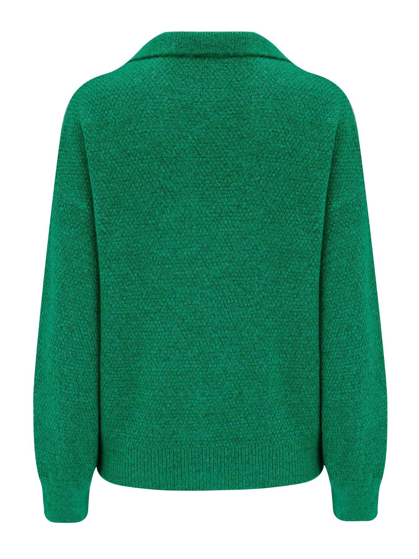 Image 4 of 4 of Pour Moi Kerry V-Neck Textured Knit Collared Jumper - Green