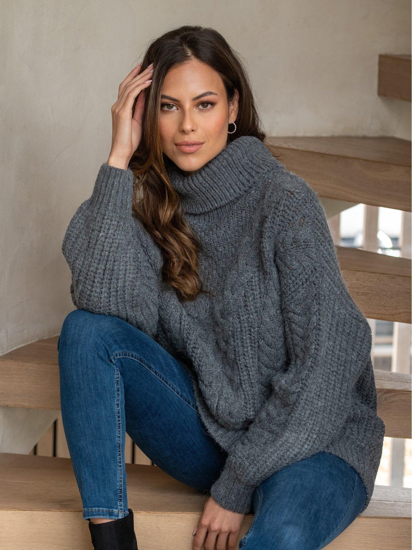 Chunky knit roll outlet neck jumper womens