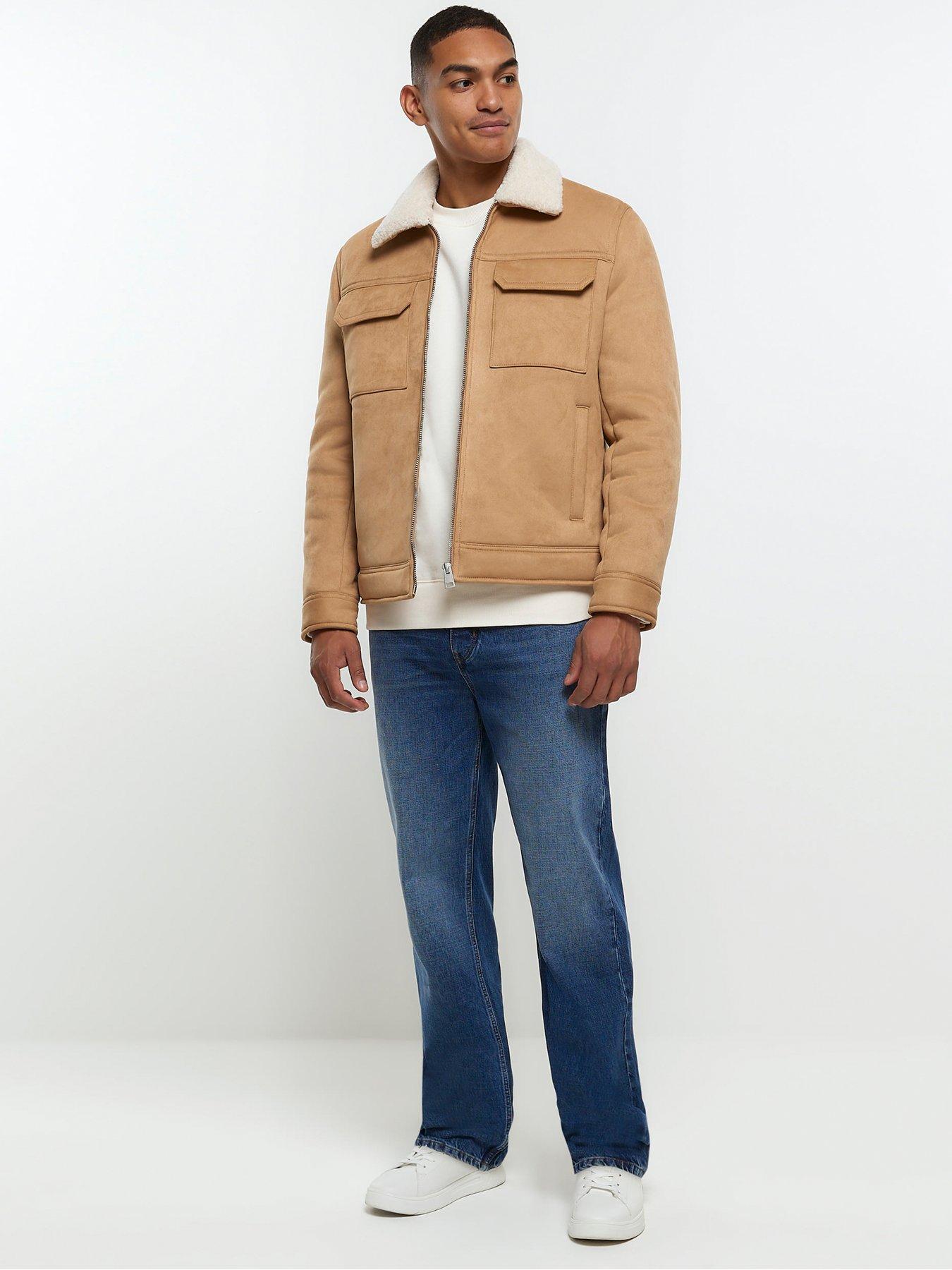 River Island Regular Fit Shearling Western Jacket - Brown