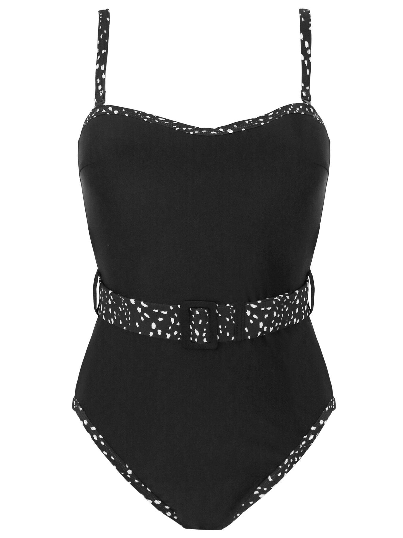 Image 3 of 4 of Pour Moi Rhodes Belted Removable Straps Tummy Control Swimsuit - Black/White