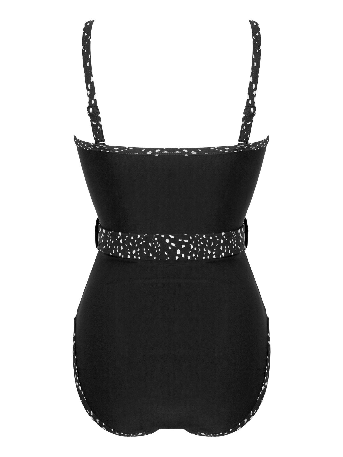 Image 4 of 4 of Pour Moi Rhodes Belted Removable Straps Tummy Control Swimsuit - Black/White