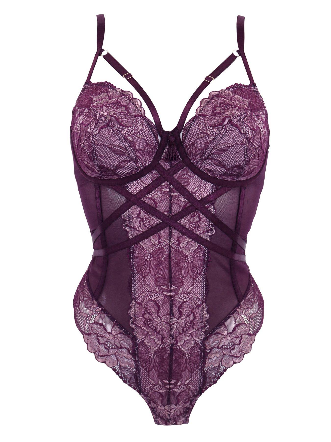 Victoria's Secret, Intimates & Sleepwear, Victorias Secret 34c Longline  Bra Set M Crotchless Panty Lilac Purple Lace