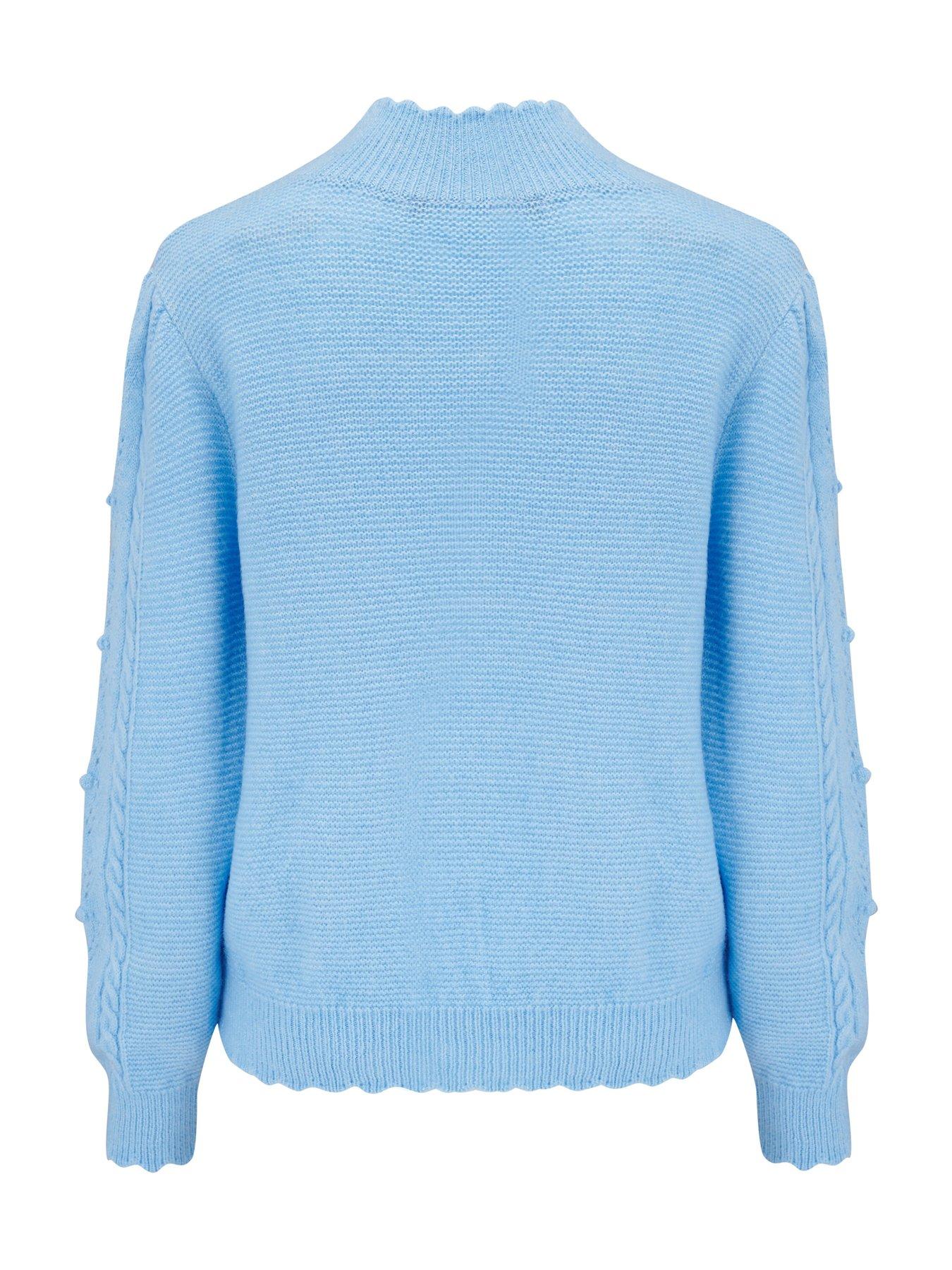 Image 2 of 4 of Pour Moi Marina Pointelle High Neck Knit Jumper - Light Blue