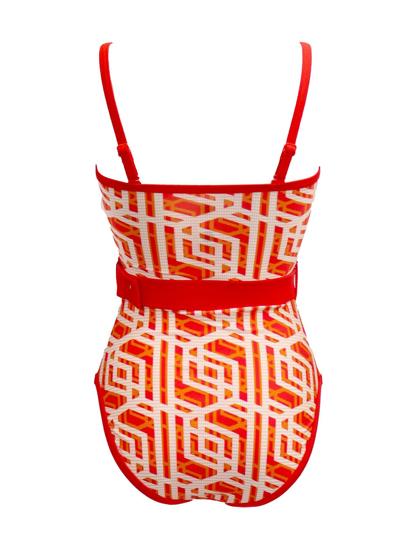 Image 4 of 4 of Pour Moi Casablanca Removable Straps Belted Tummy Control Swimsuit - Orange