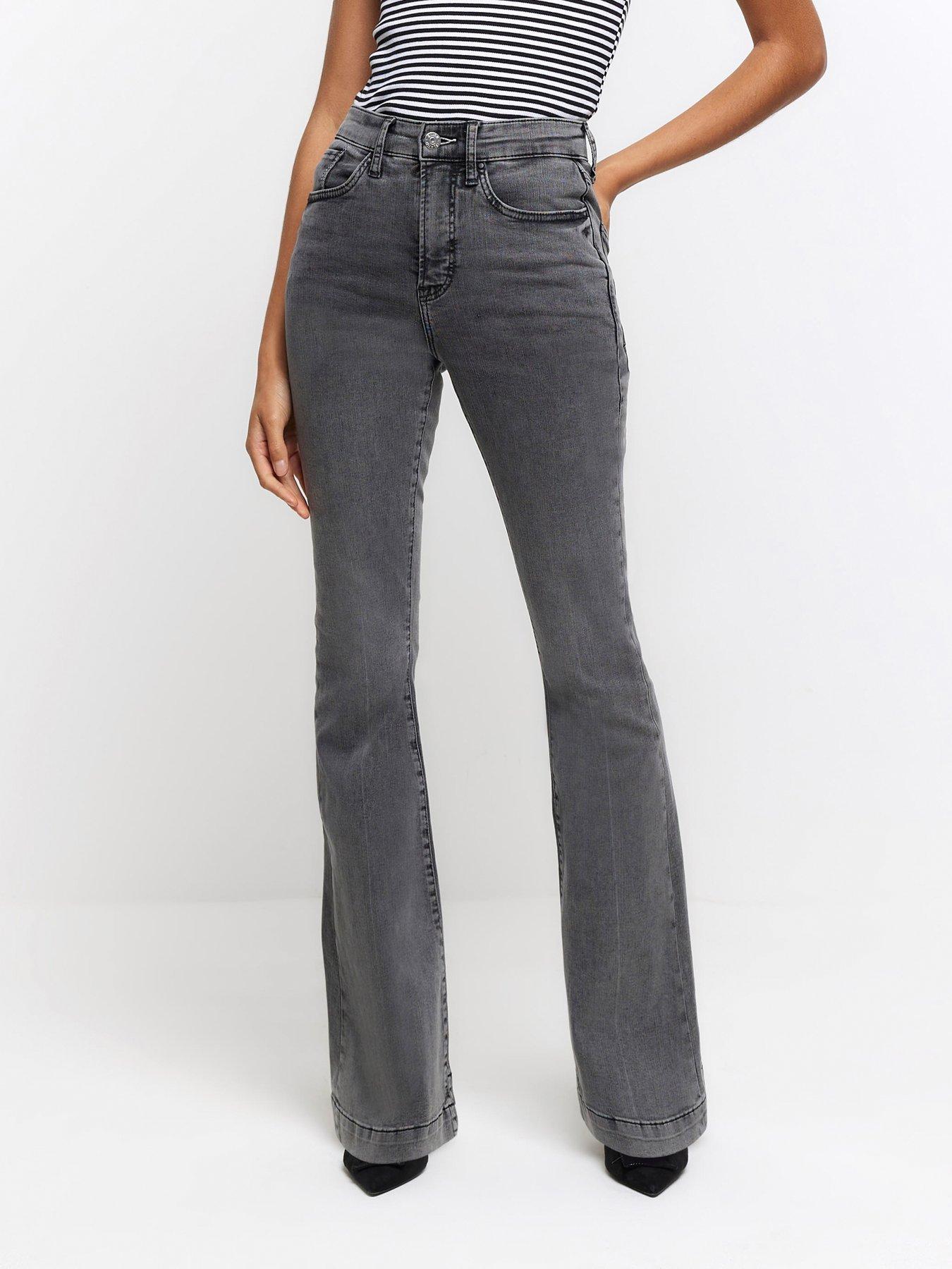 River Island High Waisted Tummy Hold Flared Jeans - Grey | Very.co.uk