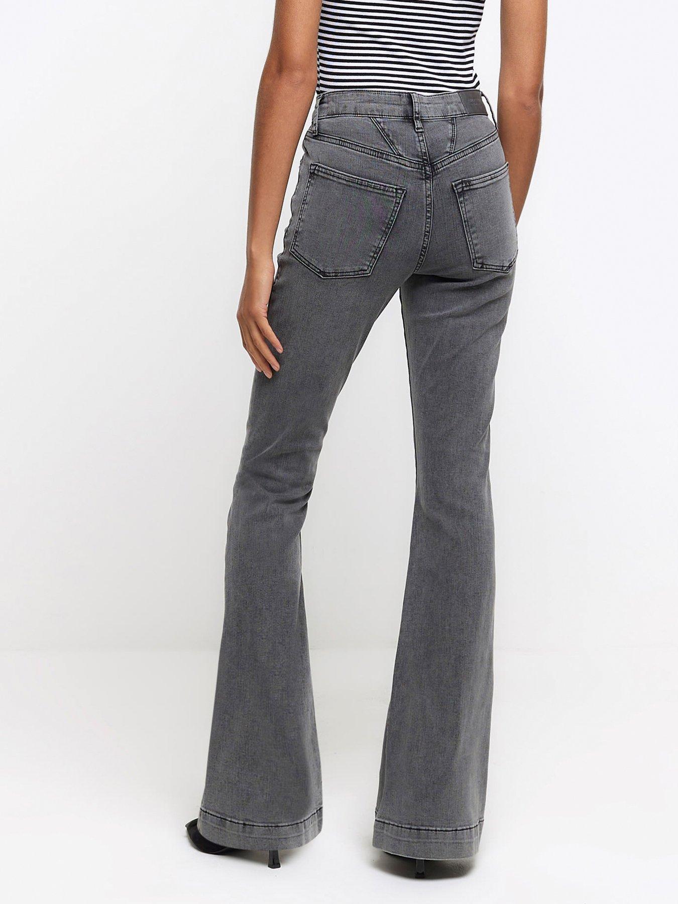 River Island High Waisted Tummy Hold Flared Jeans - Grey | Very.co.uk