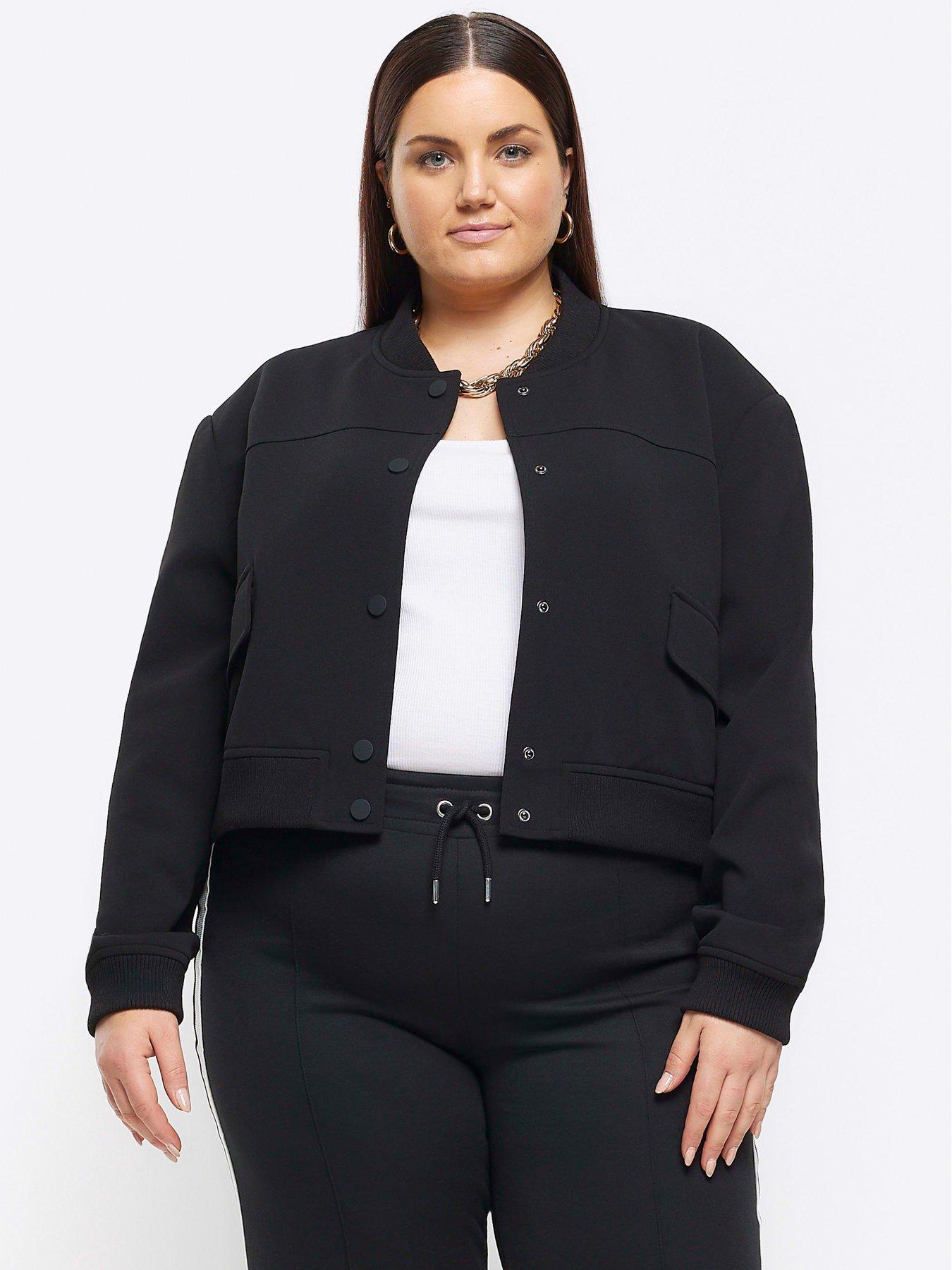 Plus Tailored Crop Bomber Jacket Black