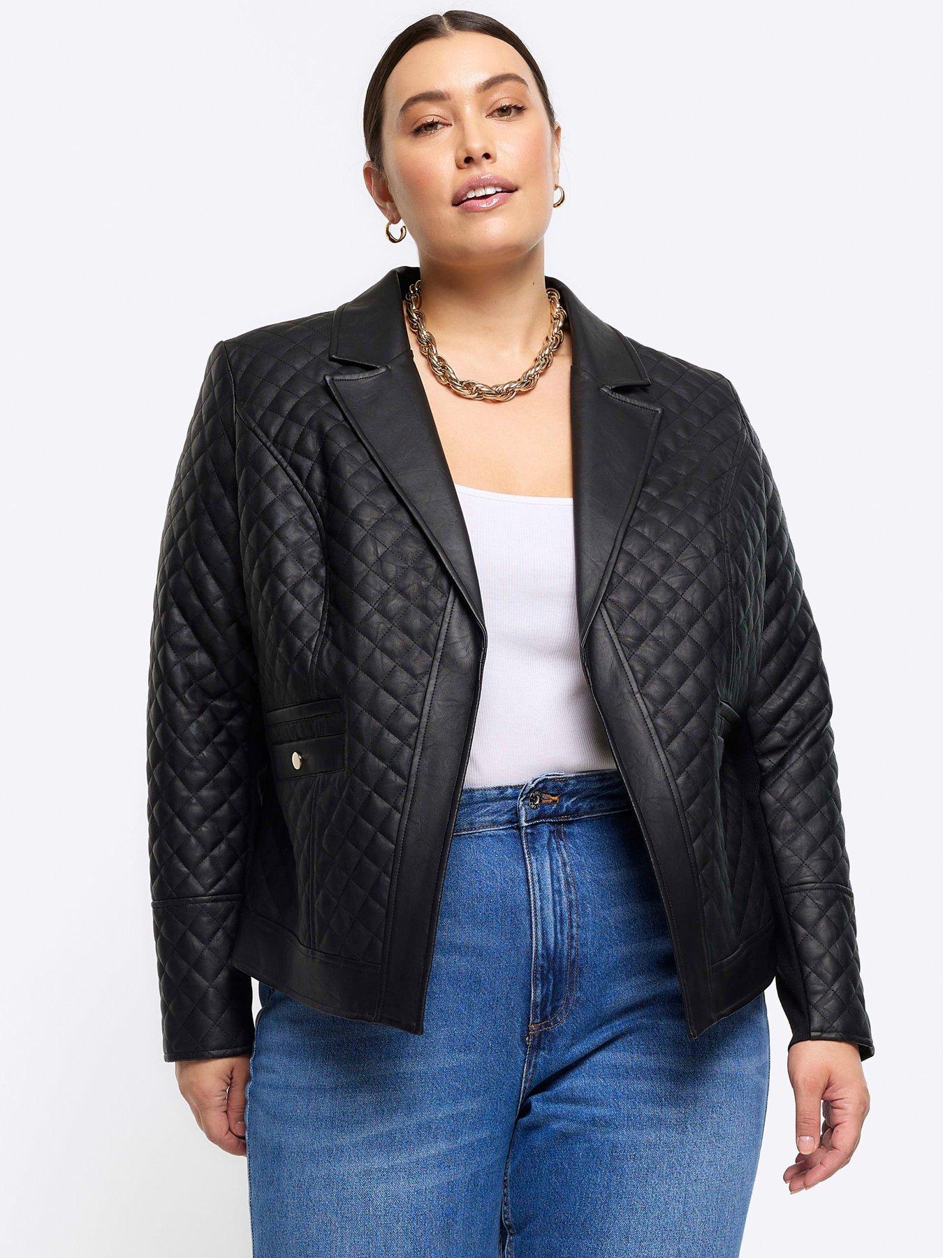 River Island Black Quilted Faux Leather Biker Jacket