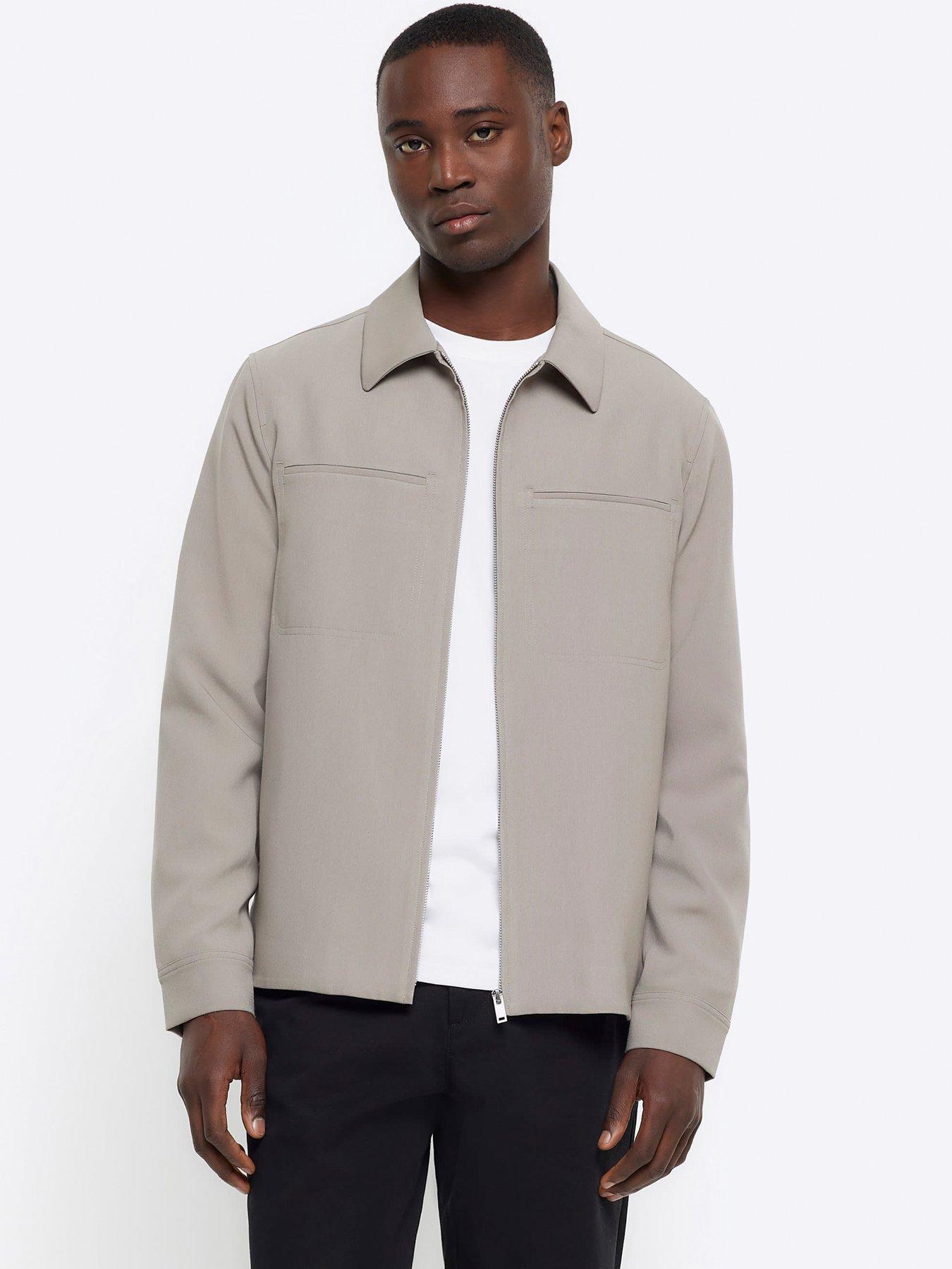 River Island Regular Fit Zip Up Smart Shacket Light Grey Very