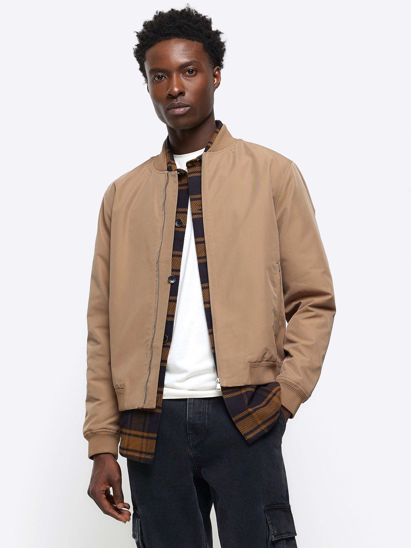 Regular Fit Zip Up Bomber Jacket Dark Brown