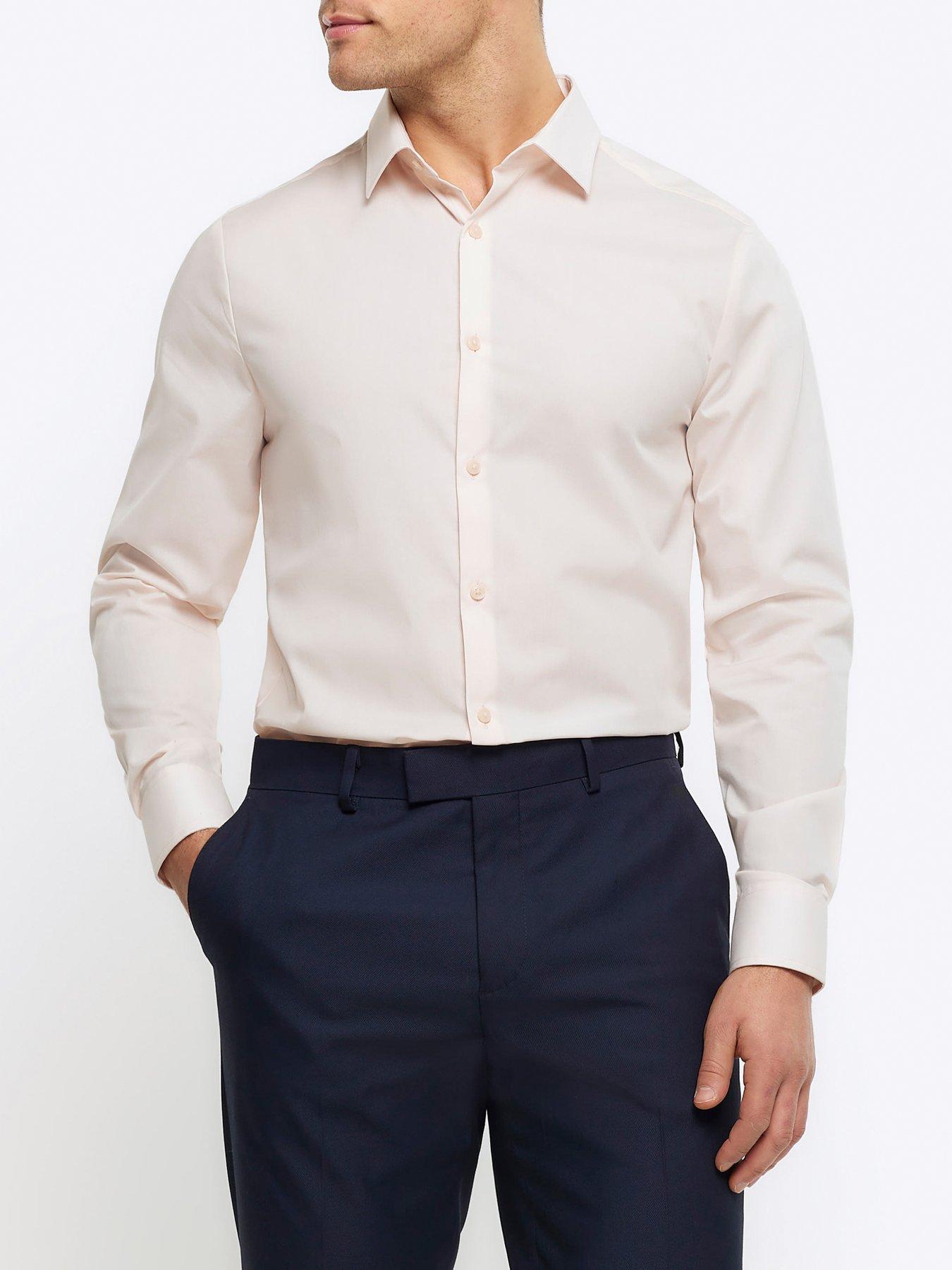 river island slim fit long sleeve smart shirt - pink