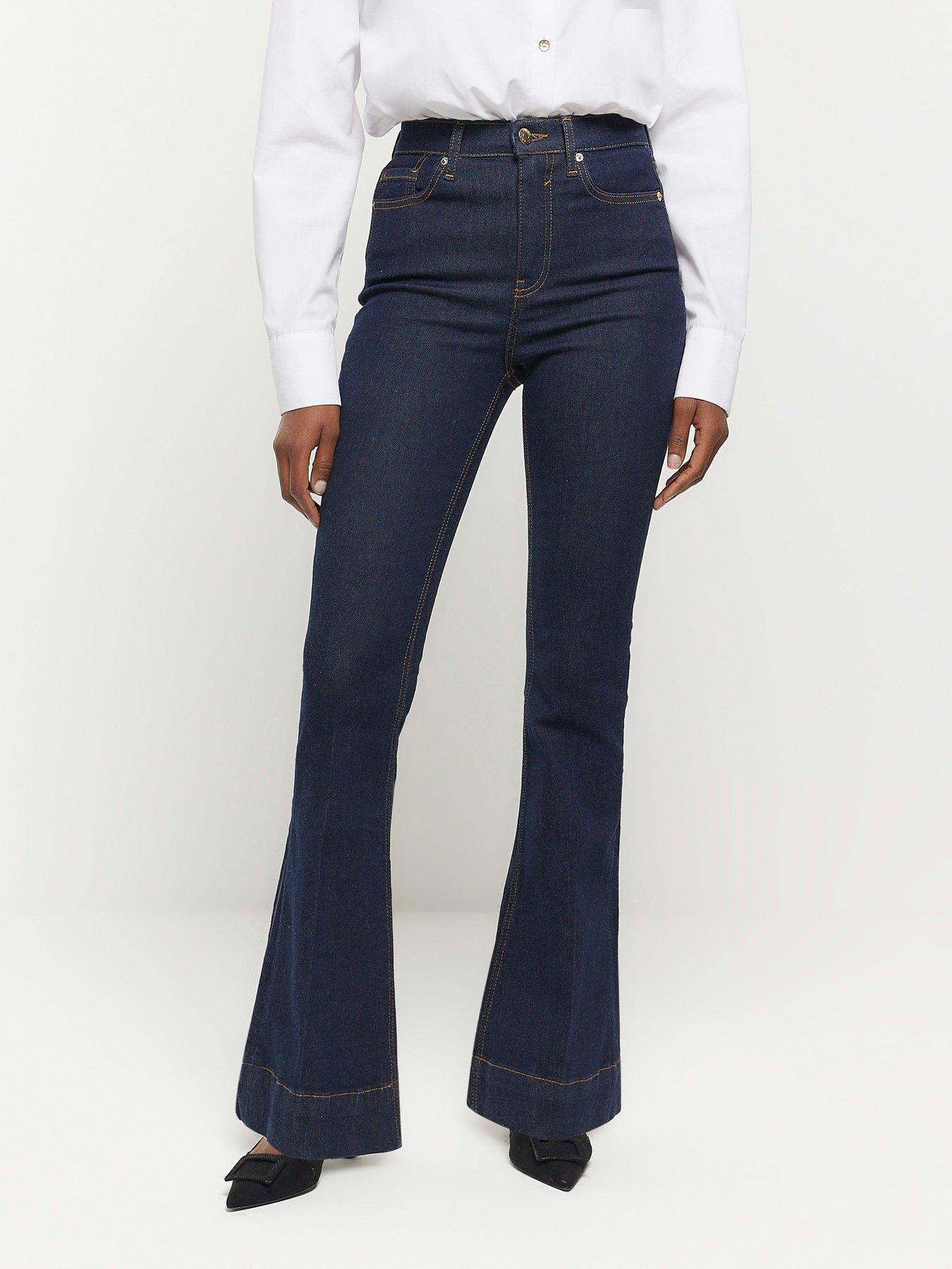 High-waist skinny flare jeans · Cream, Medium Blue · Dressy