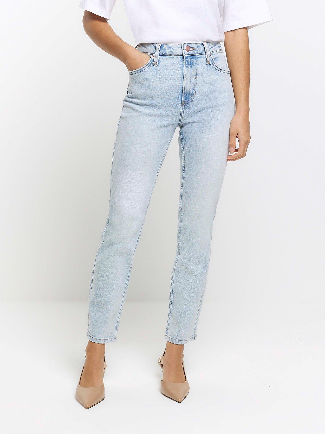 River Island High Waisted Slim Straight Jeans Light Blue Very