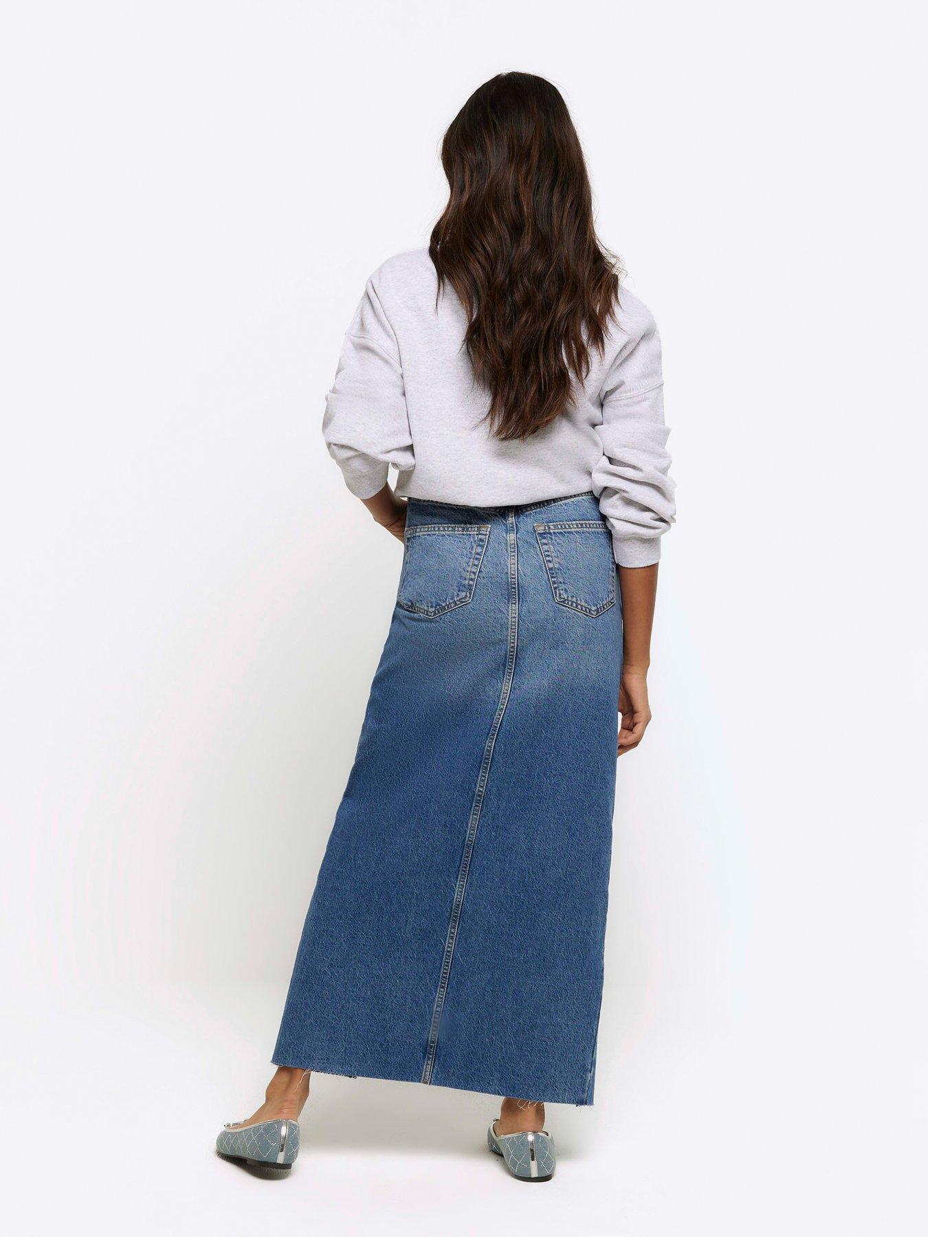 Denim maxi skirt river island hotsell