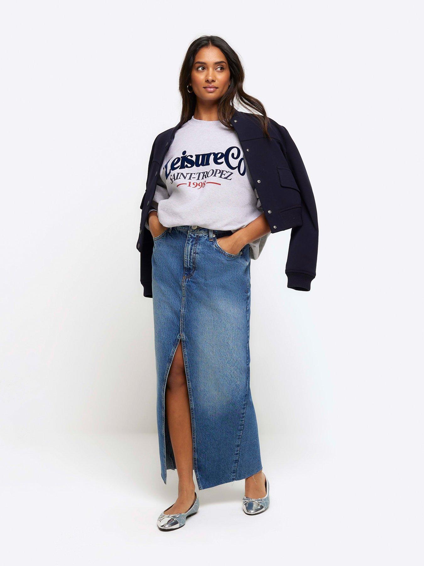 Front Denim Denim Midi Skirt River Island River Island Split Hem