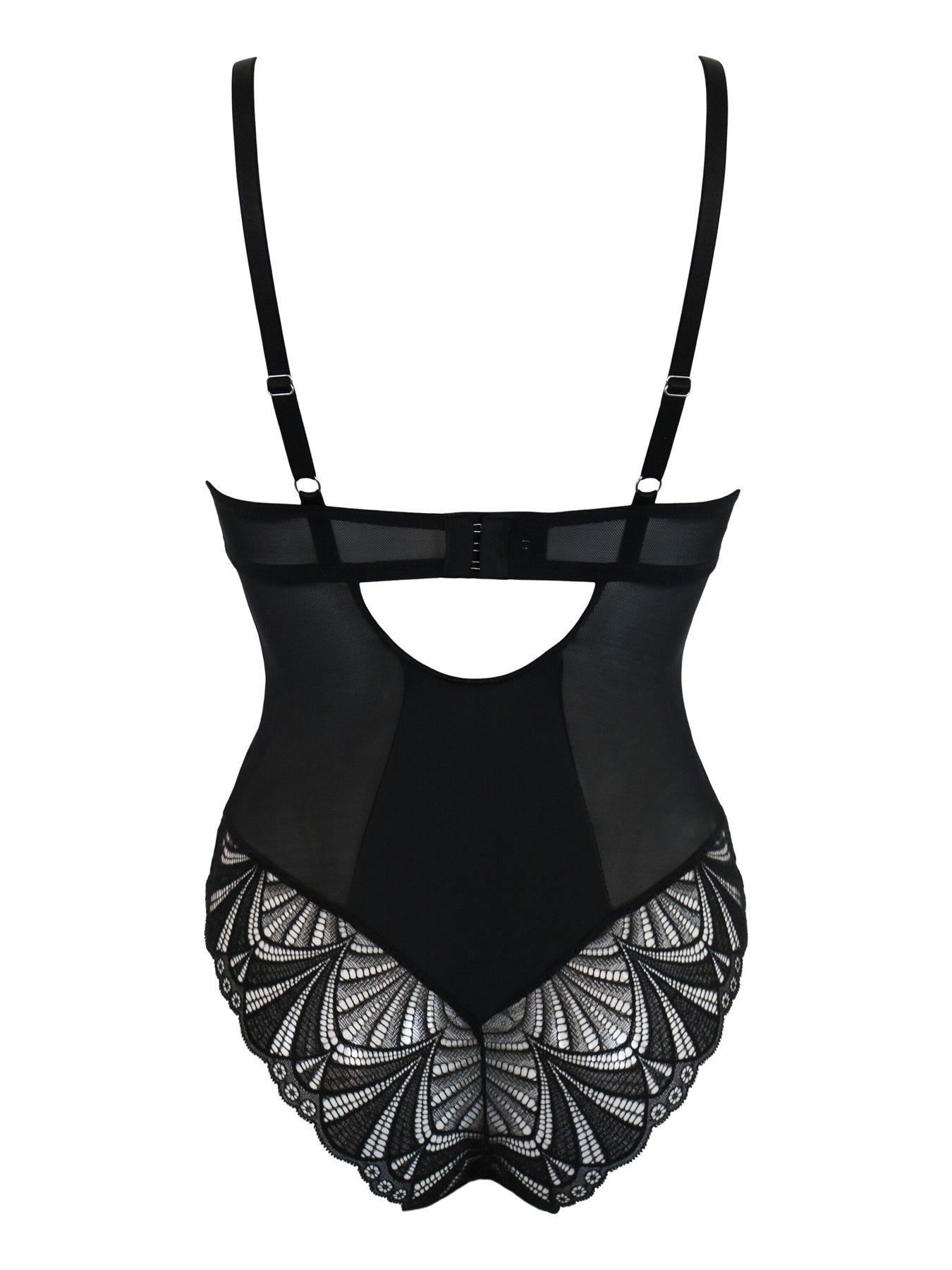 Image 2 of 4 of Pour Moi New Romance Padded Push-Up Bodysuit - Black/Multi