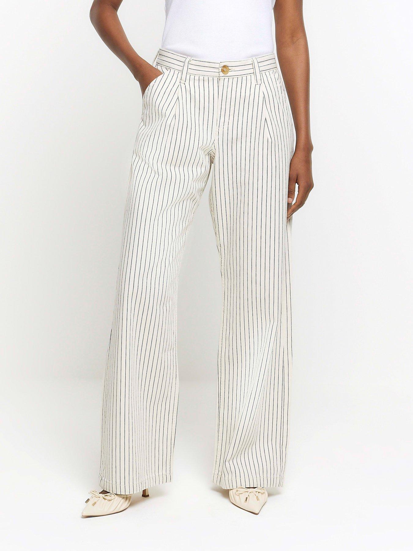 River Island High Waisted Stripe Loose Jeans - White, White, Size 16, Length Regular, Women