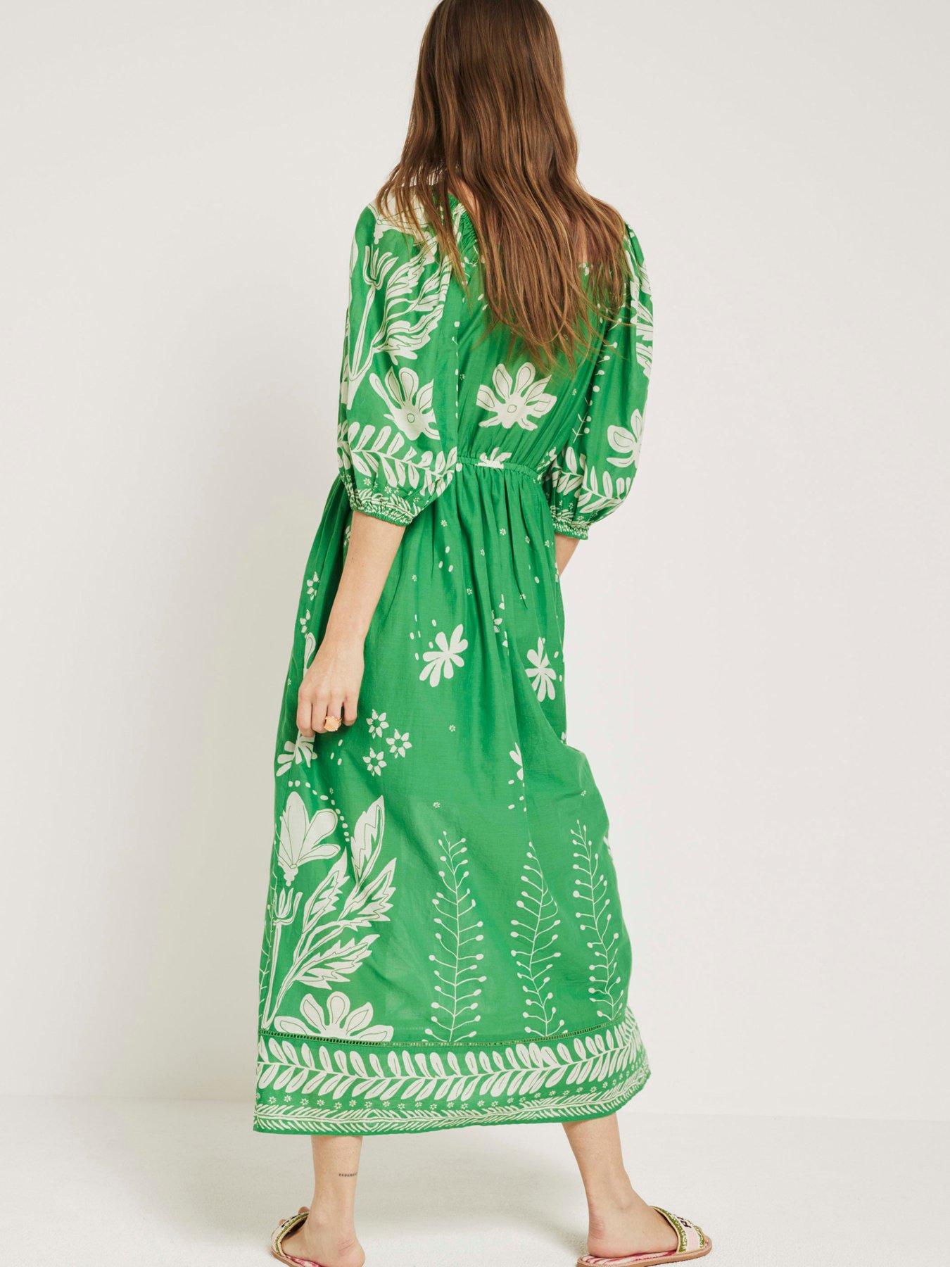 Vakana Resort Flowy Puff Sleeve Floral Woven Brown Maxi Dress