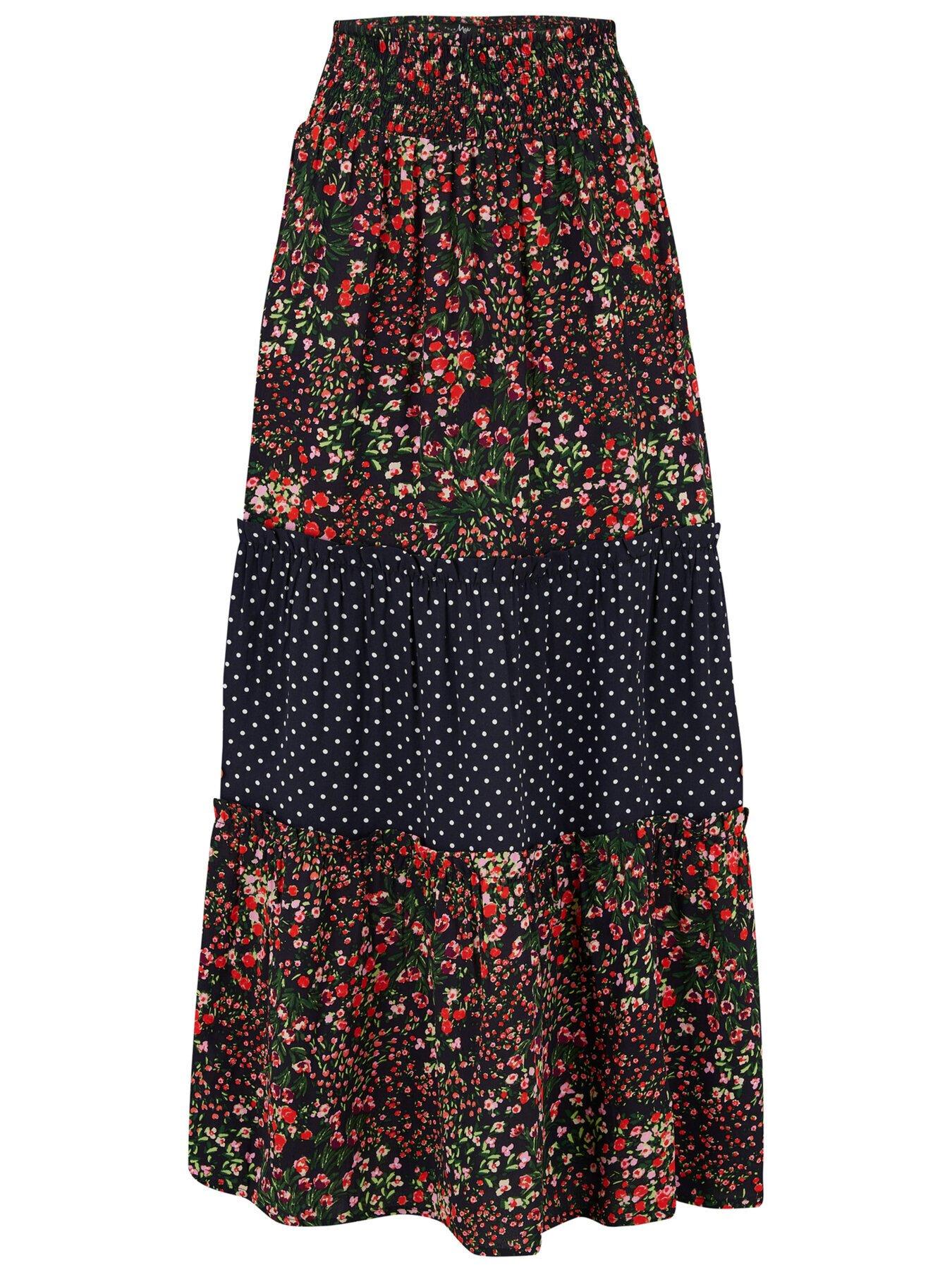 Image 3 of 4 of Pour Moi Tahlia Tiered Woven Maxi Skirt - Black/Multi