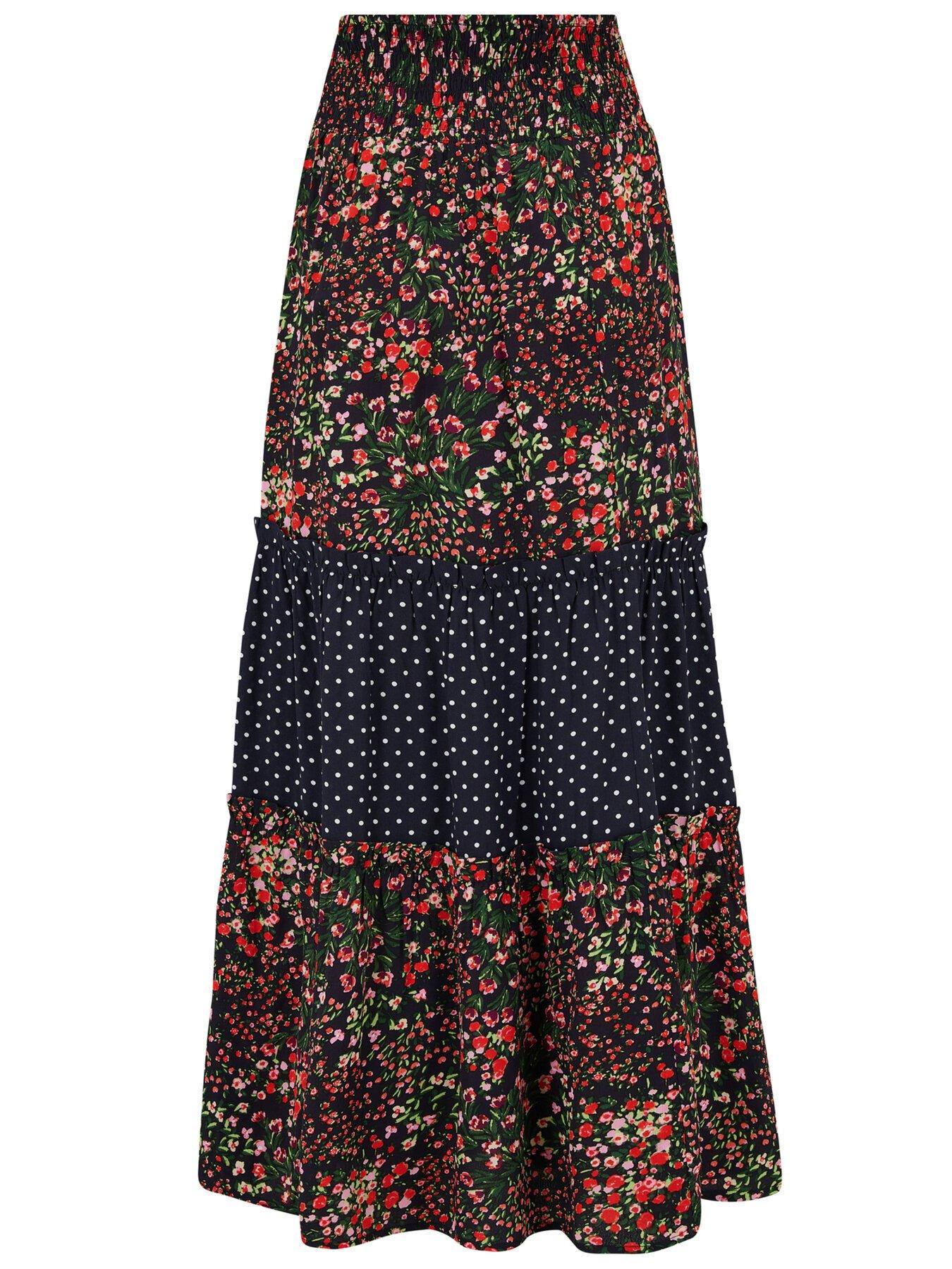 Image 4 of 4 of Pour Moi Tahlia Tiered Woven Maxi Skirt - Black/Multi