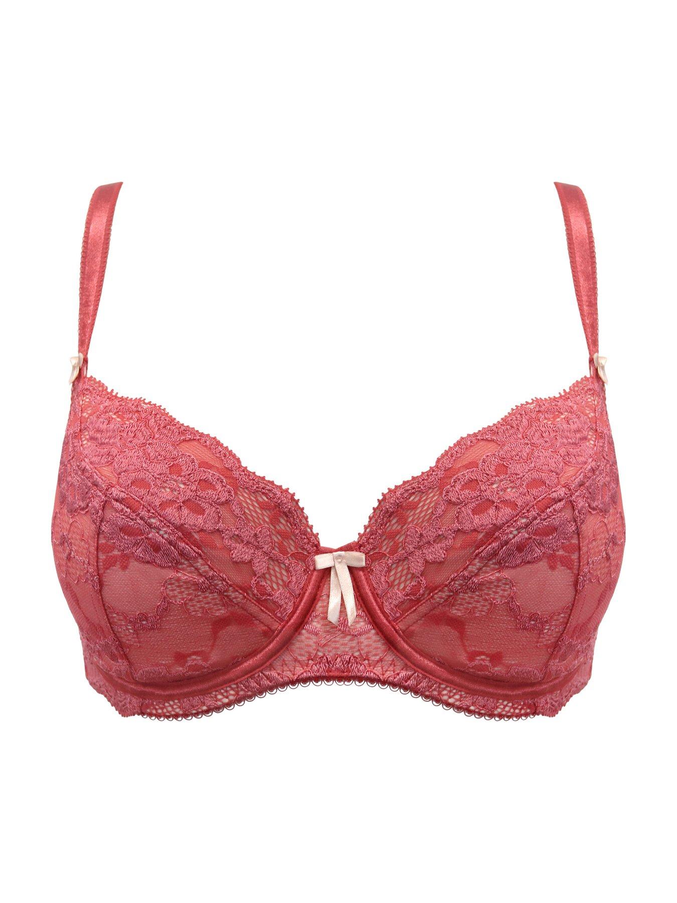 Women Bra Underwired Full Coverage No Padding Floral Lace Plus Size Bra  (Color : Rose red, Size : 36F)