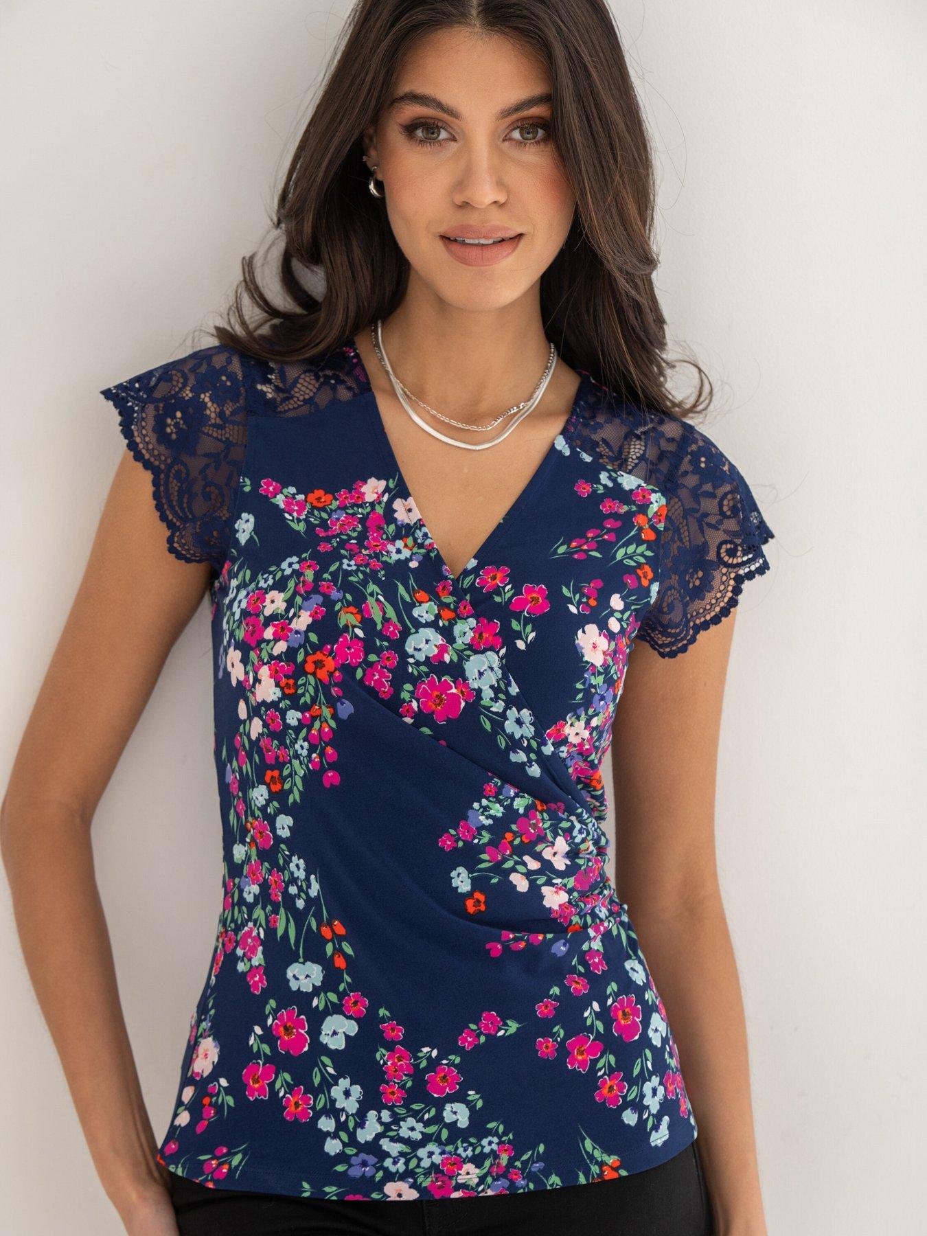 undefined Julie Slinky Jersey Lace Trim Wrap Top