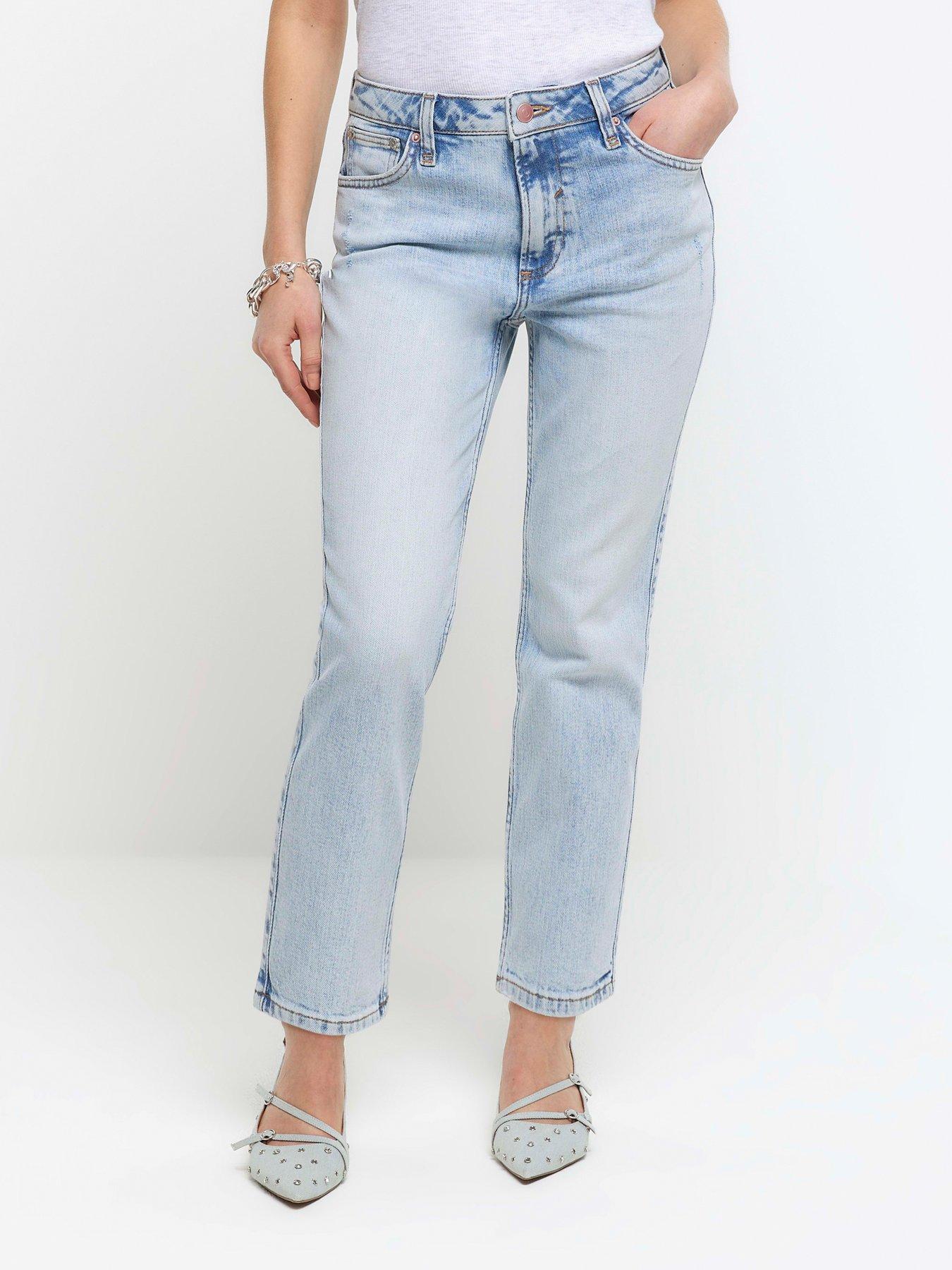 River Island Petite High Waisted Slim Straight Jeans Blue Very