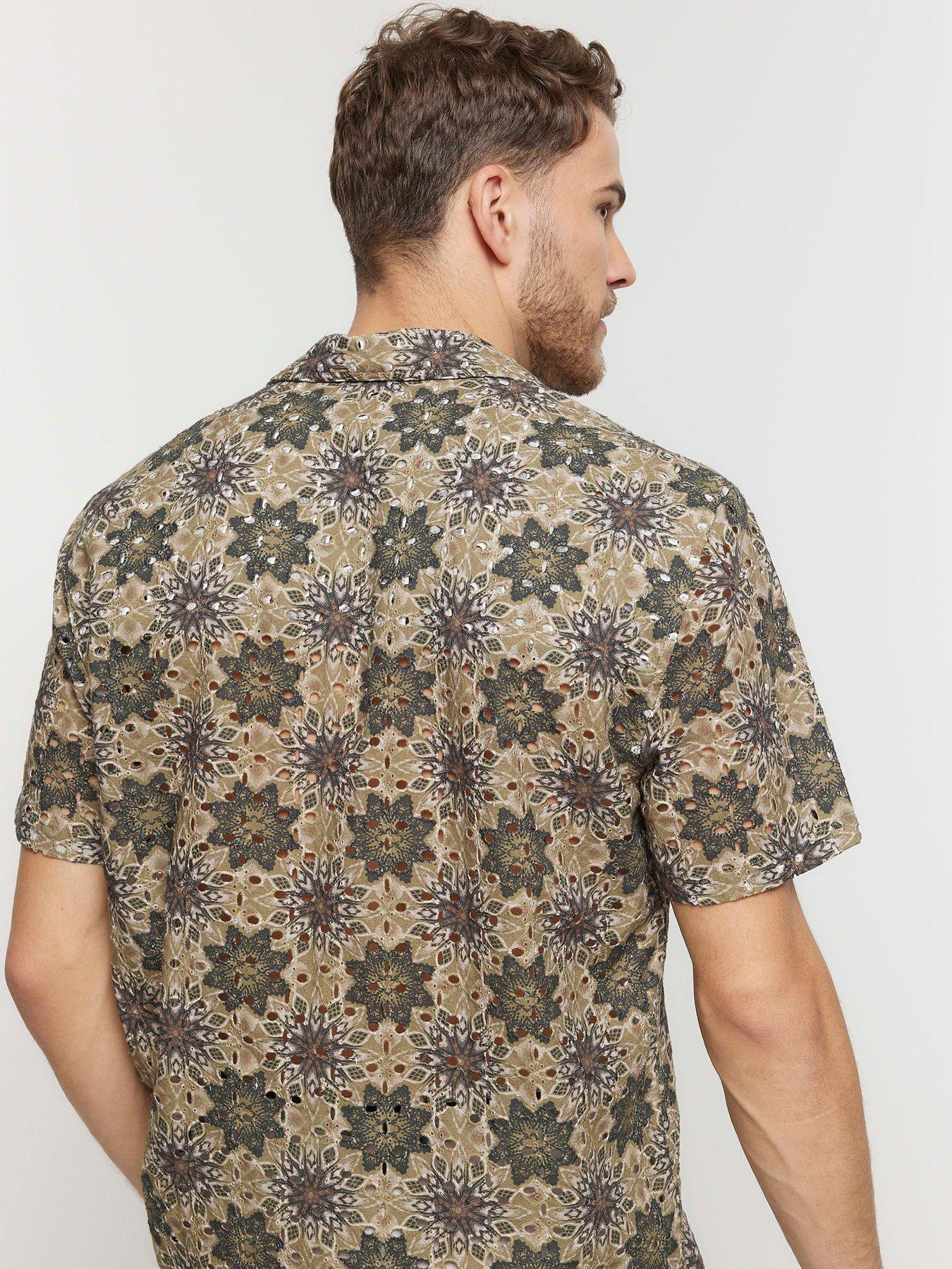 River Island Regular Floral Broderie Revere Shirt Uk 